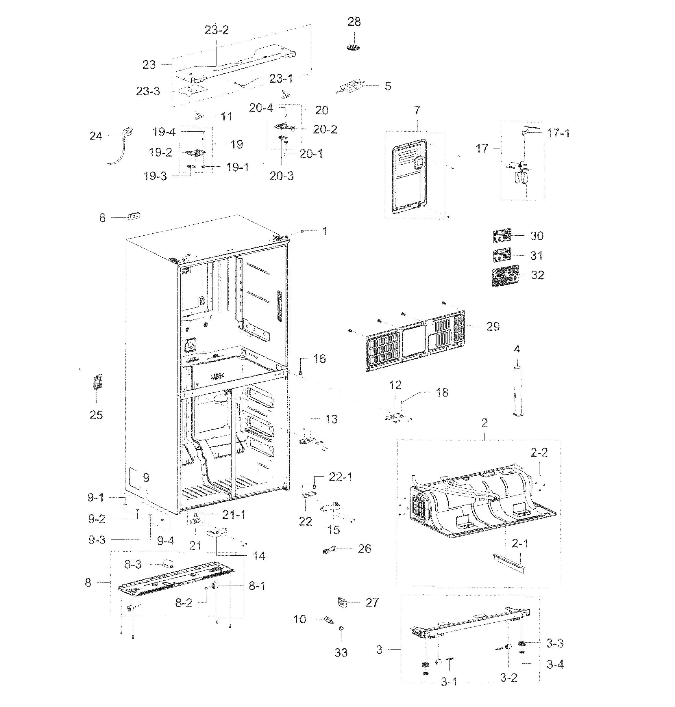 Samsung RF23J9011SG/AA-01 cabinet diagram