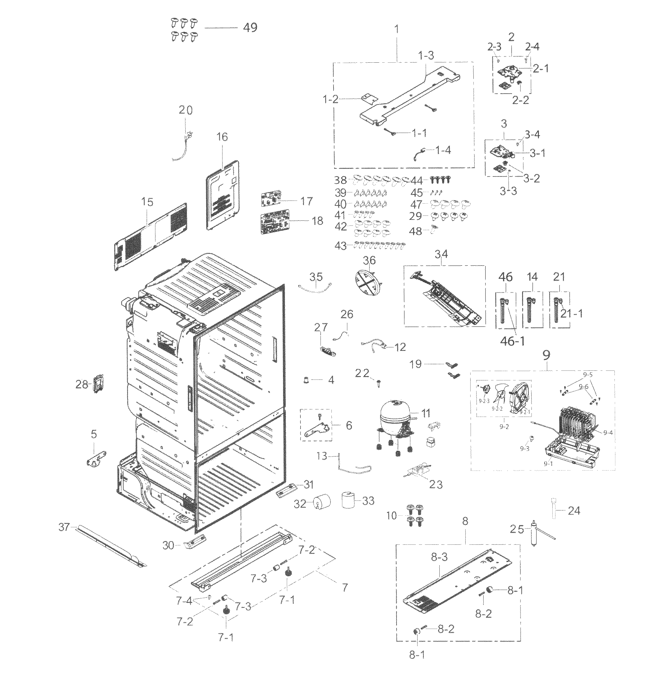 Samsung RF263BEAEBC/AA-02 cabinet diagram
