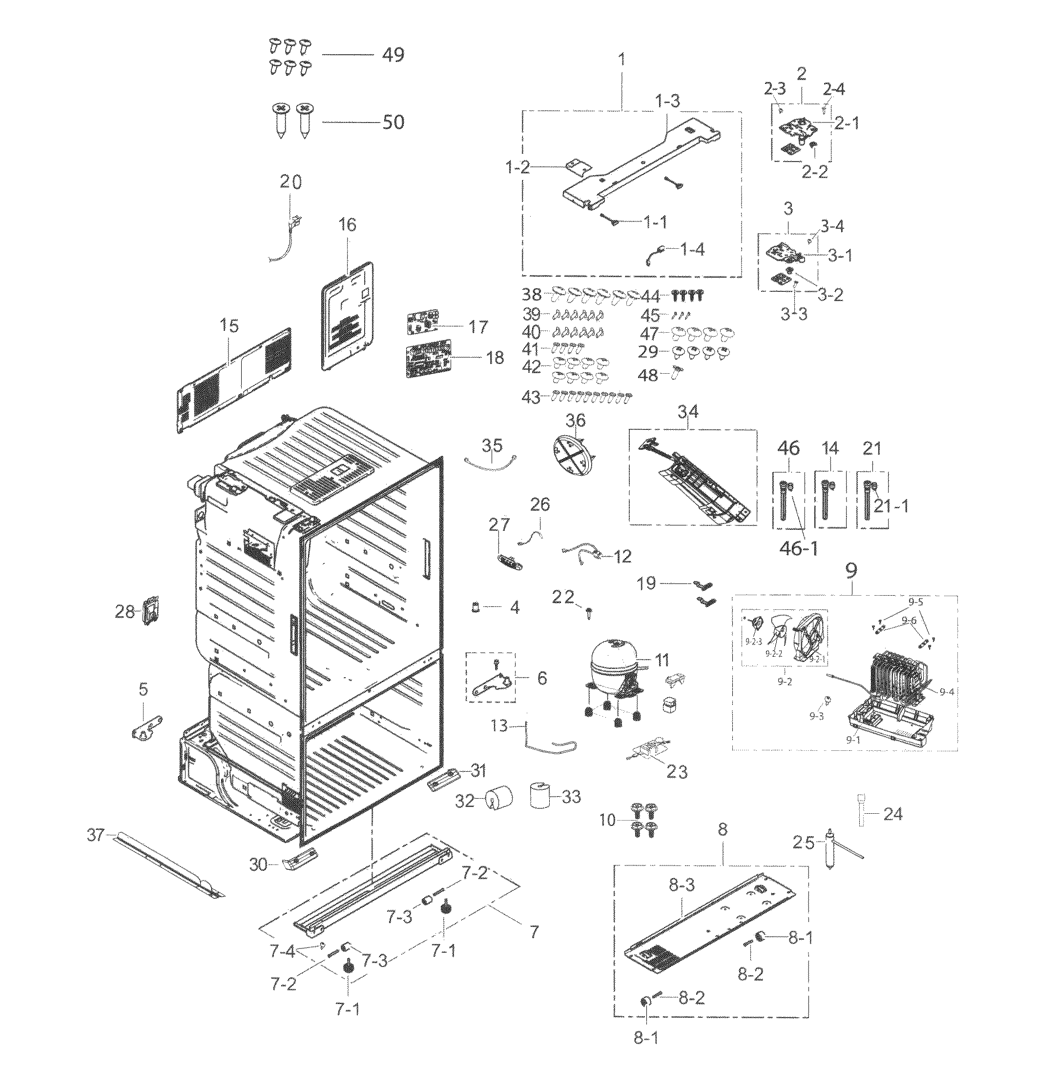 Samsung RF263BEAESG/AA-01 cabinet diagram