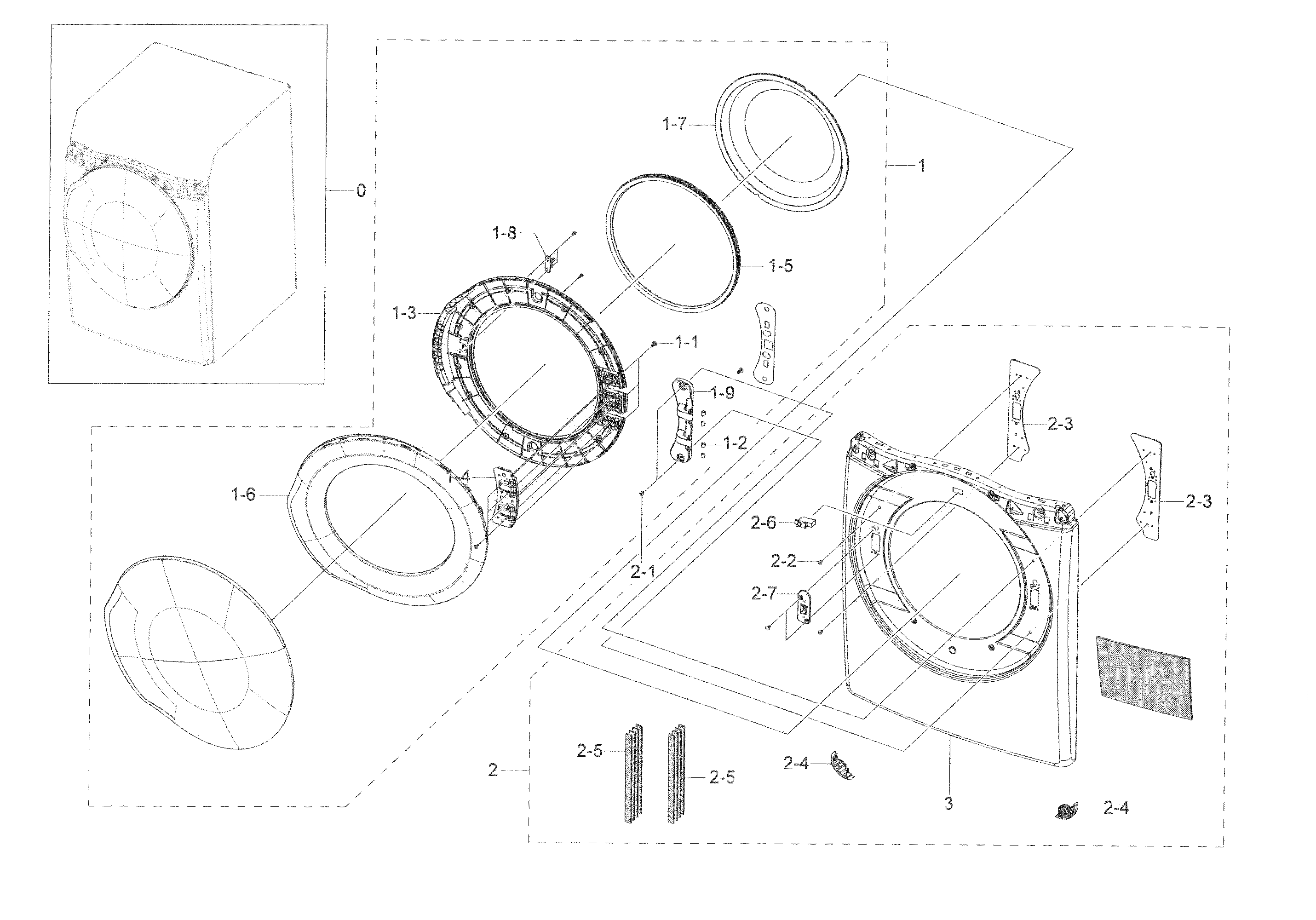 Samsung DV45K6500GV/A3-00 frame front & door diagram