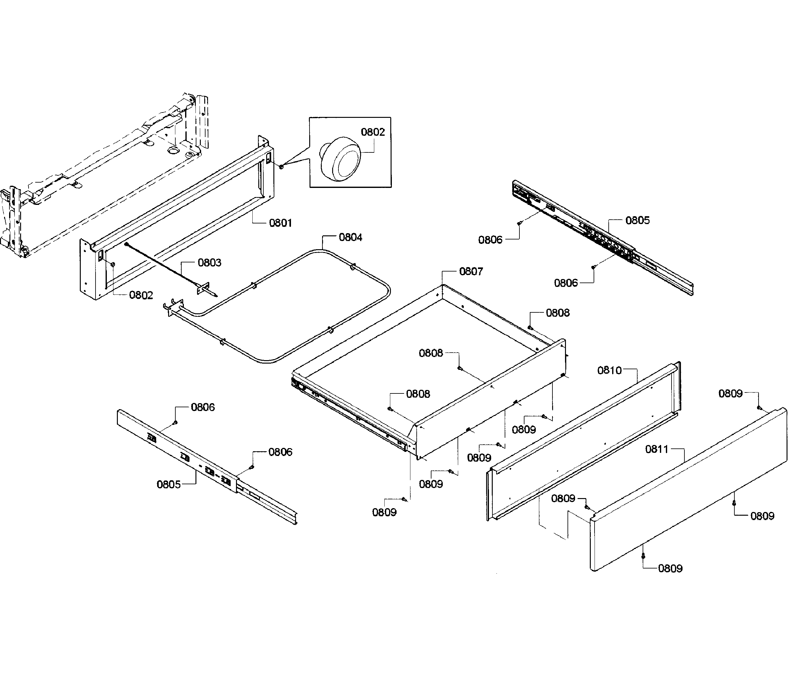 Bosch HGIP054UC/01 drawer asy diagram