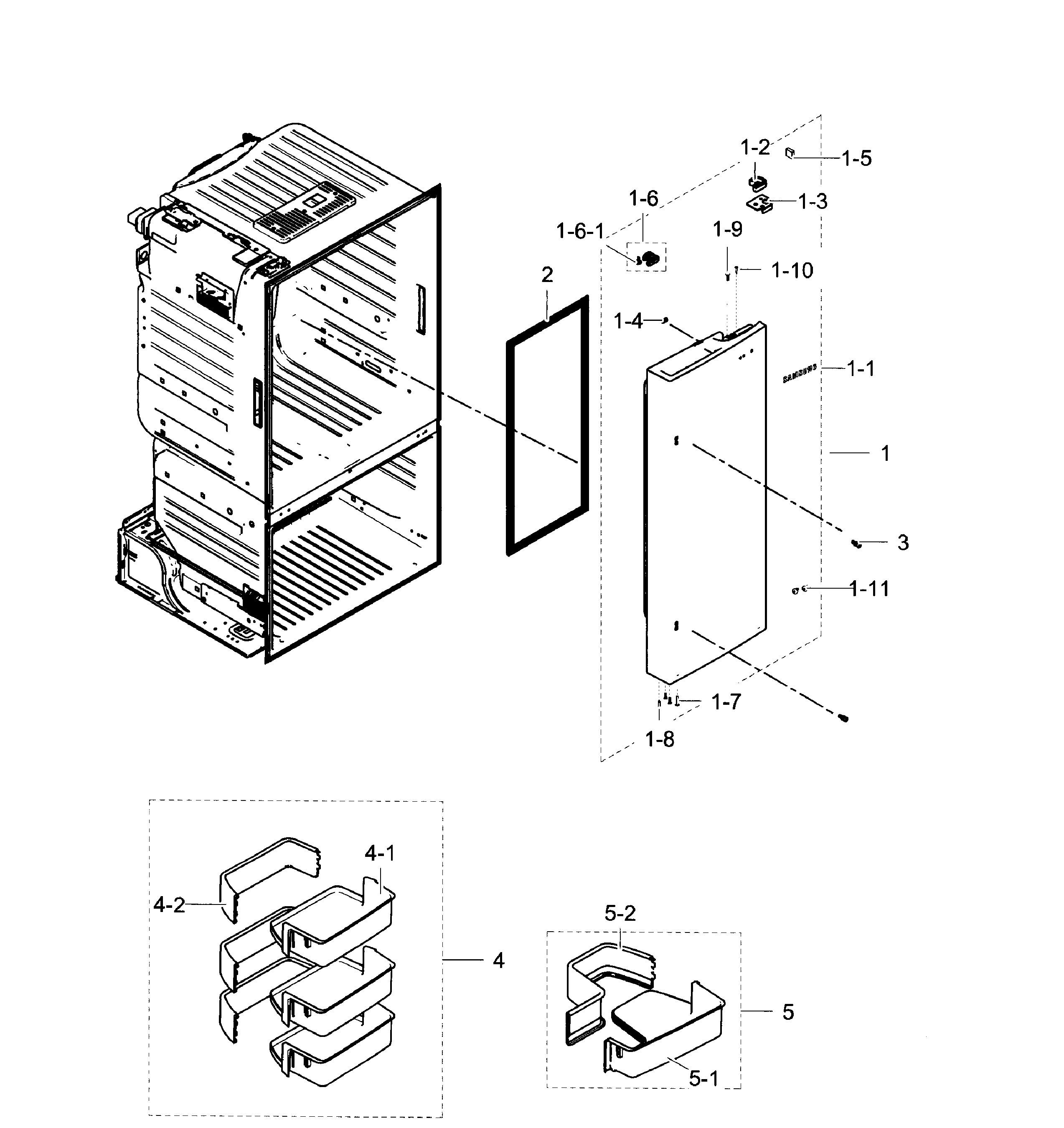 Samsung RF263TEAEBC/AA-02 fridge door r diagram