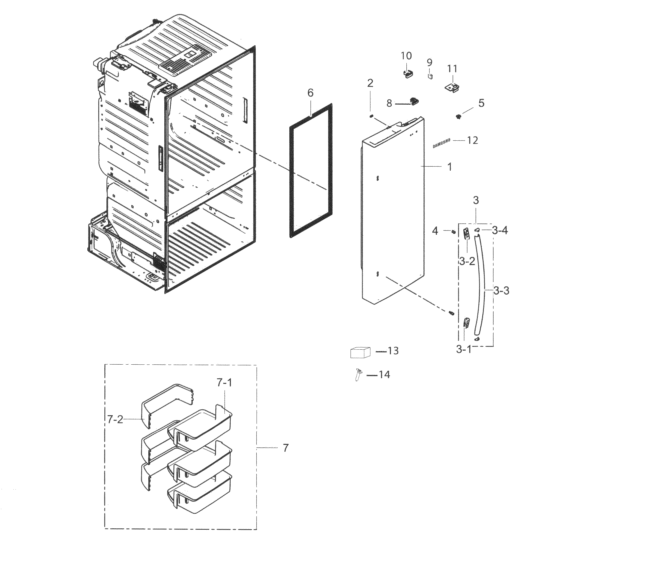 Samsung RF263TEAEBC/AA-04 fridge door r diagram