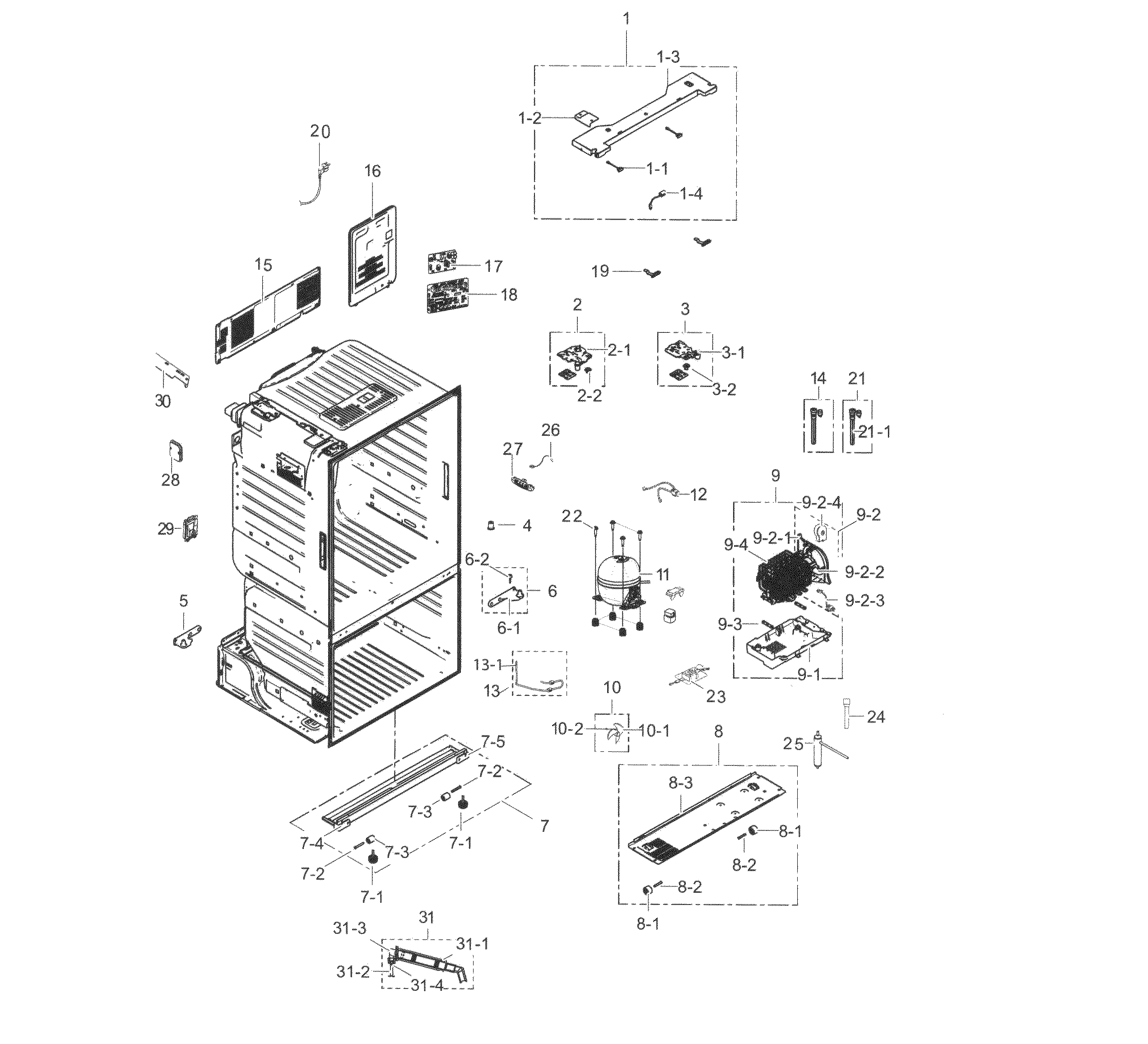 Samsung RF263TEAESP/AA-00 cabinet diagram