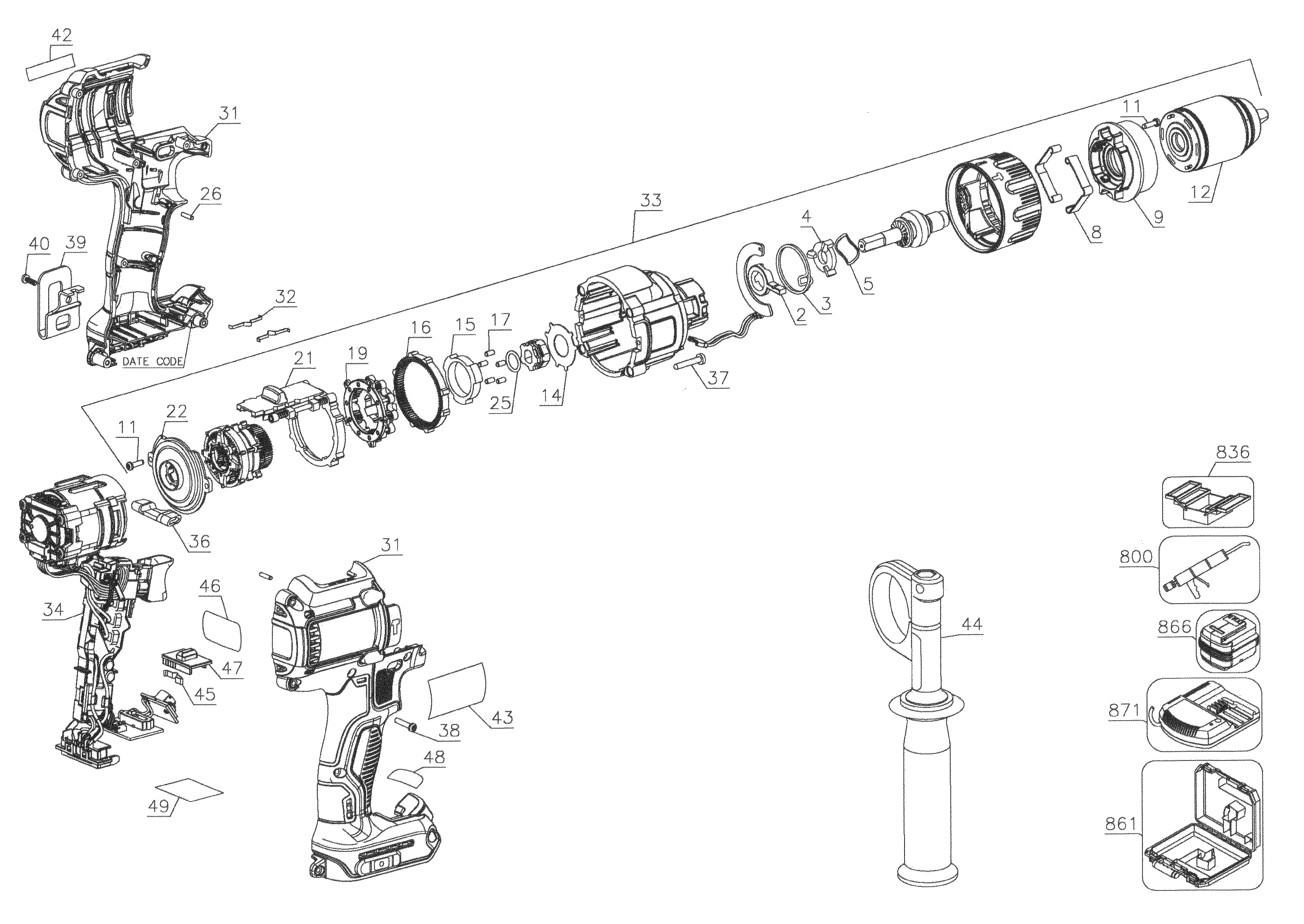 DeWalt DCD996B TYPE 1 main asy diagram