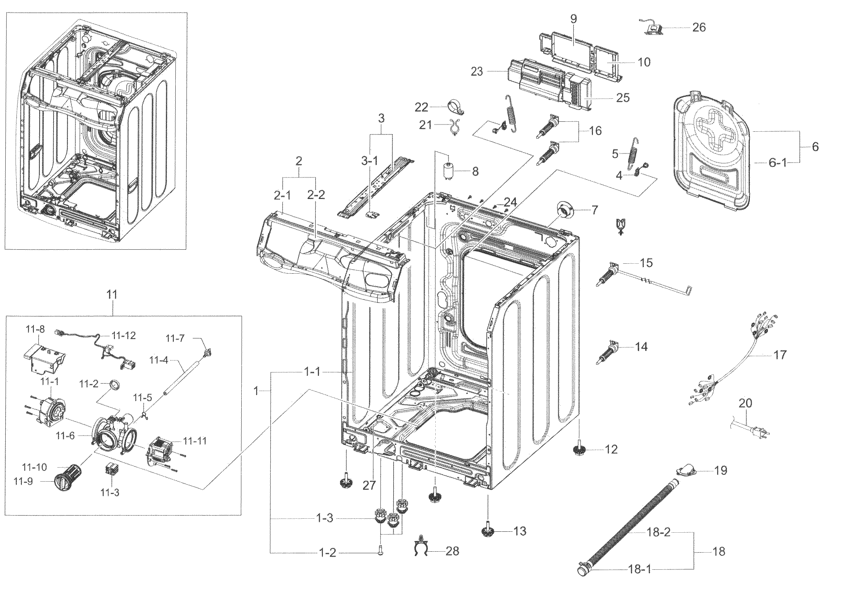 Samsung WF45K6500AW/A2-00 frame & cover parts diagram