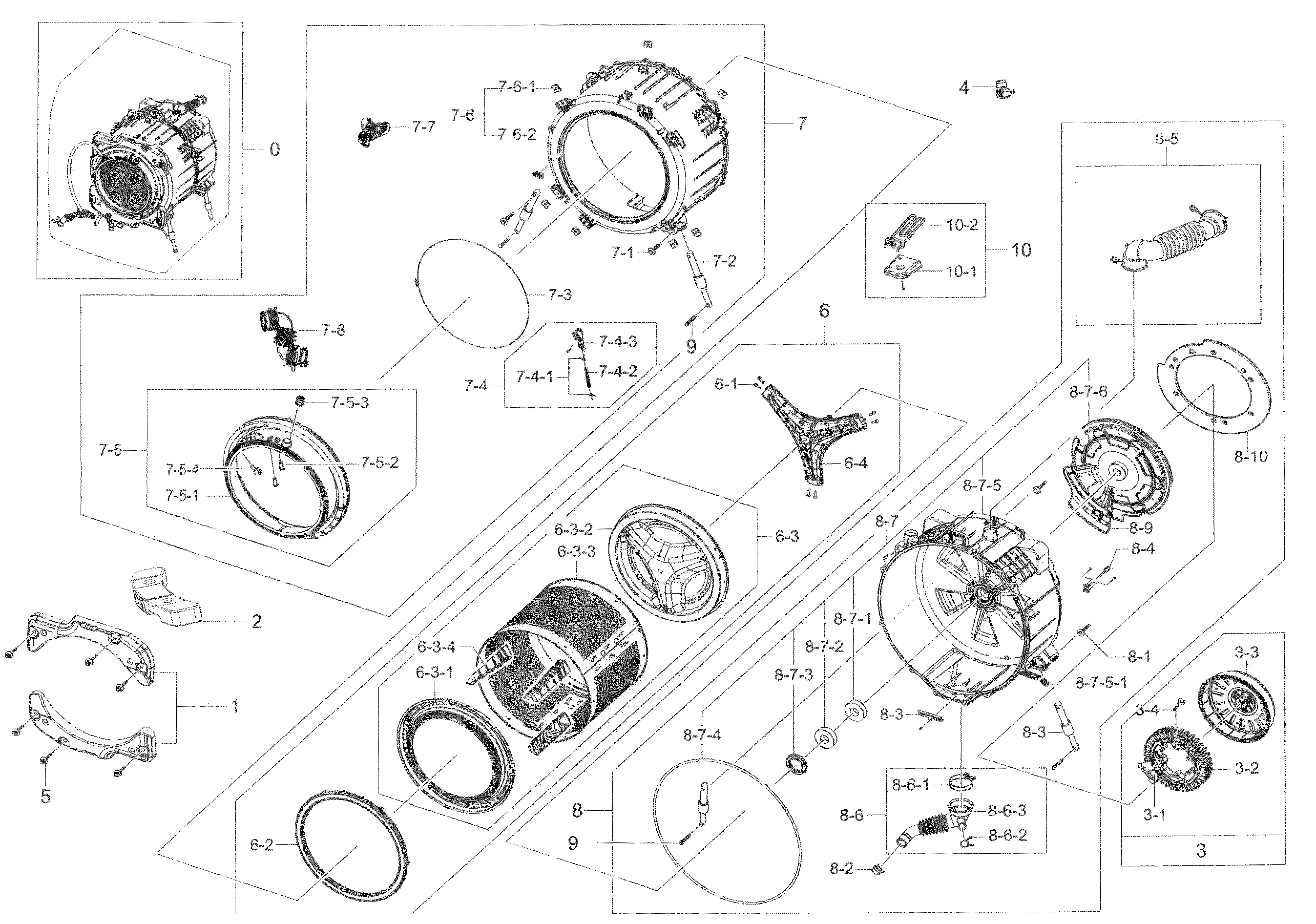 Samsung WF45K6500AW/A2-00 tub & drum diagram