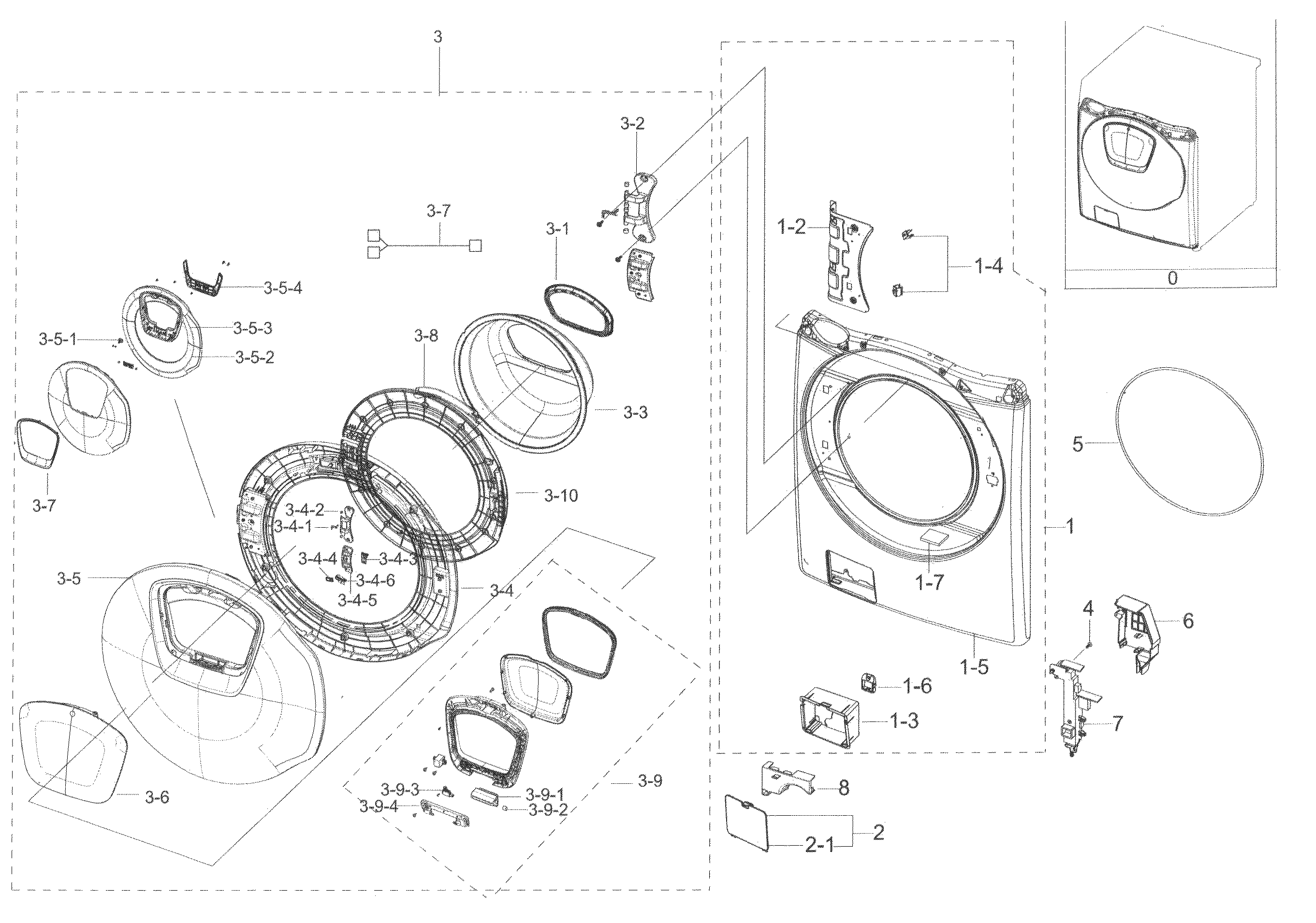Samsung WF45K6500AW/A2-00 frame front & door diagram