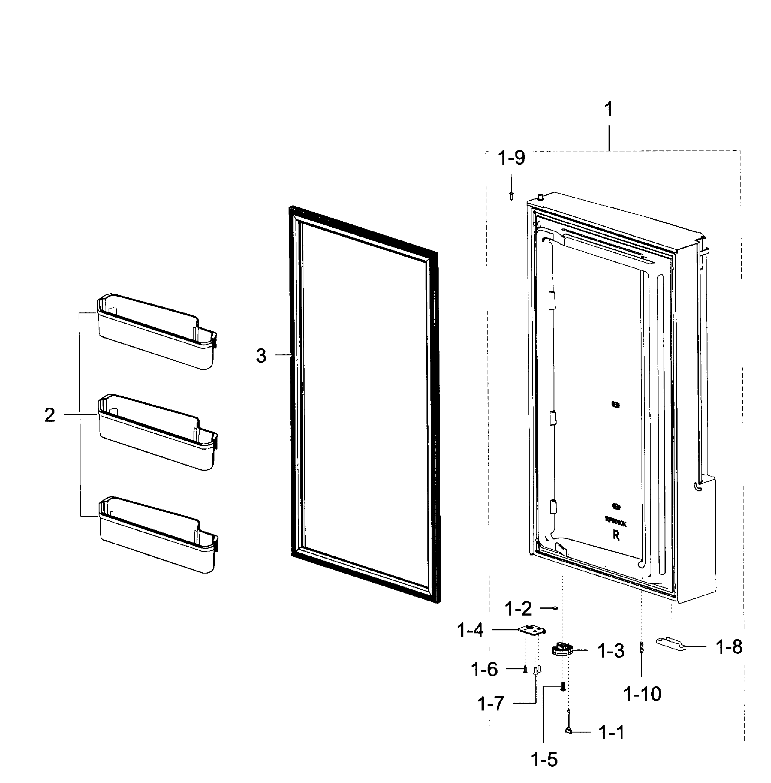 Samsung RF28K9380SR/AA-00 freezer door r diagram