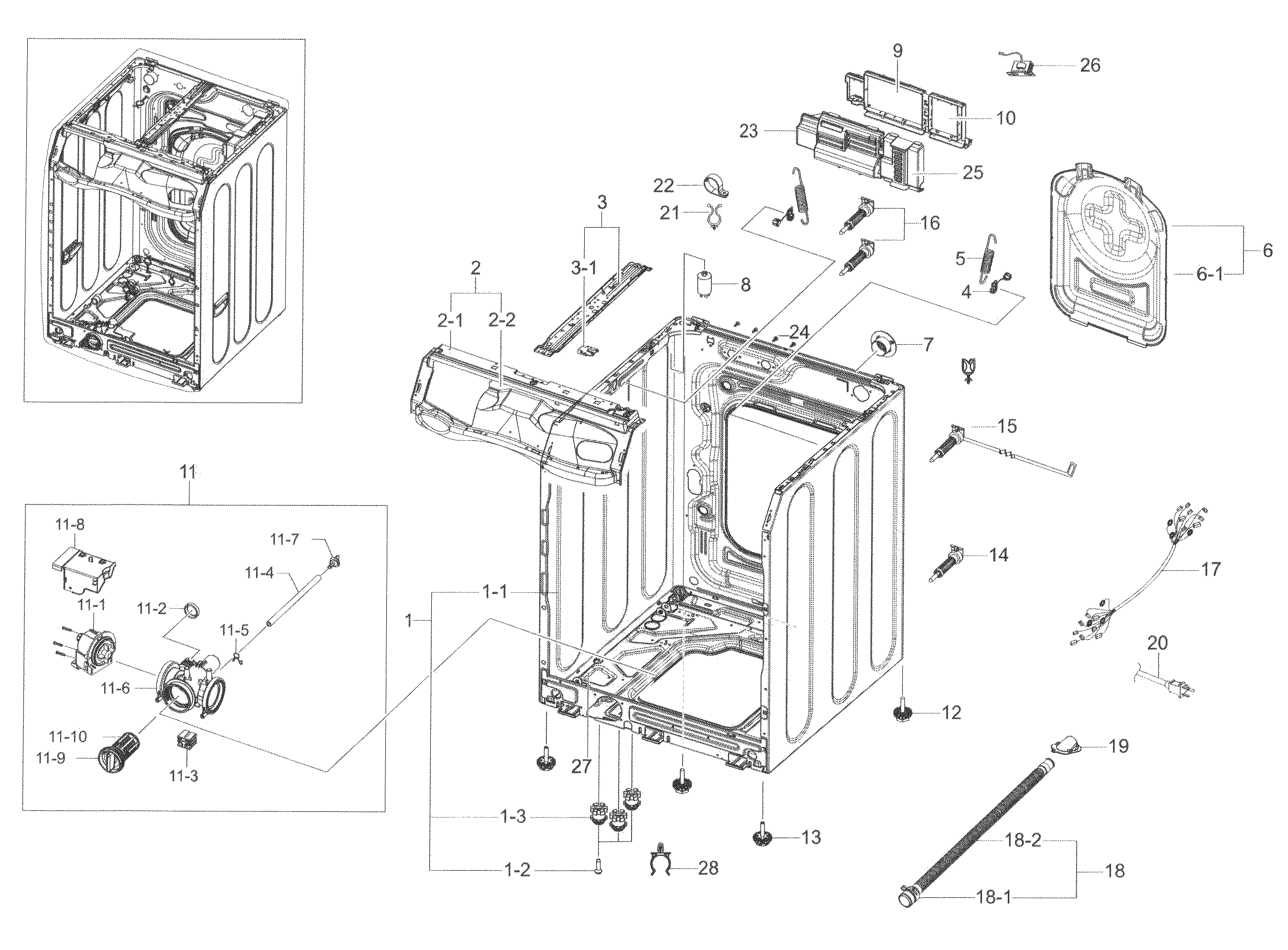 Samsung WF45K6200AW/A2-00 frame & cover parts diagram