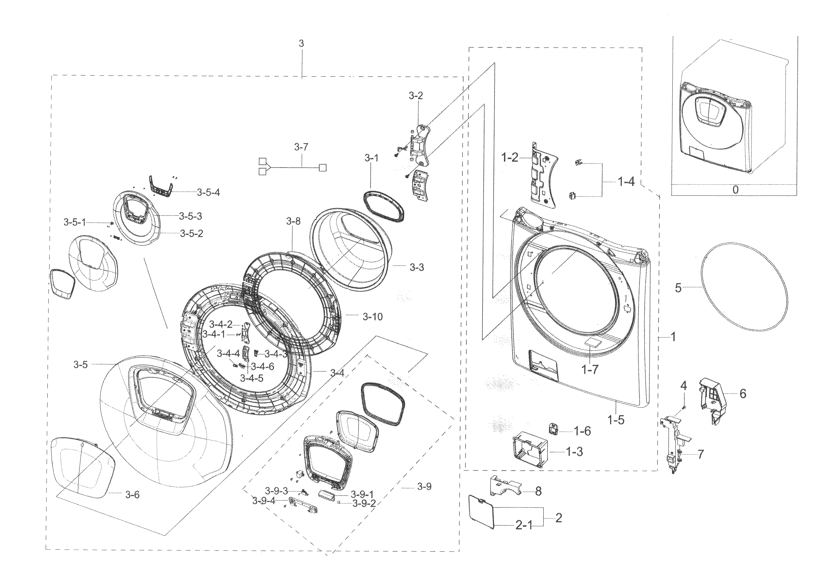 Samsung WF45K6200AW/A2-00 frame front & door diagram