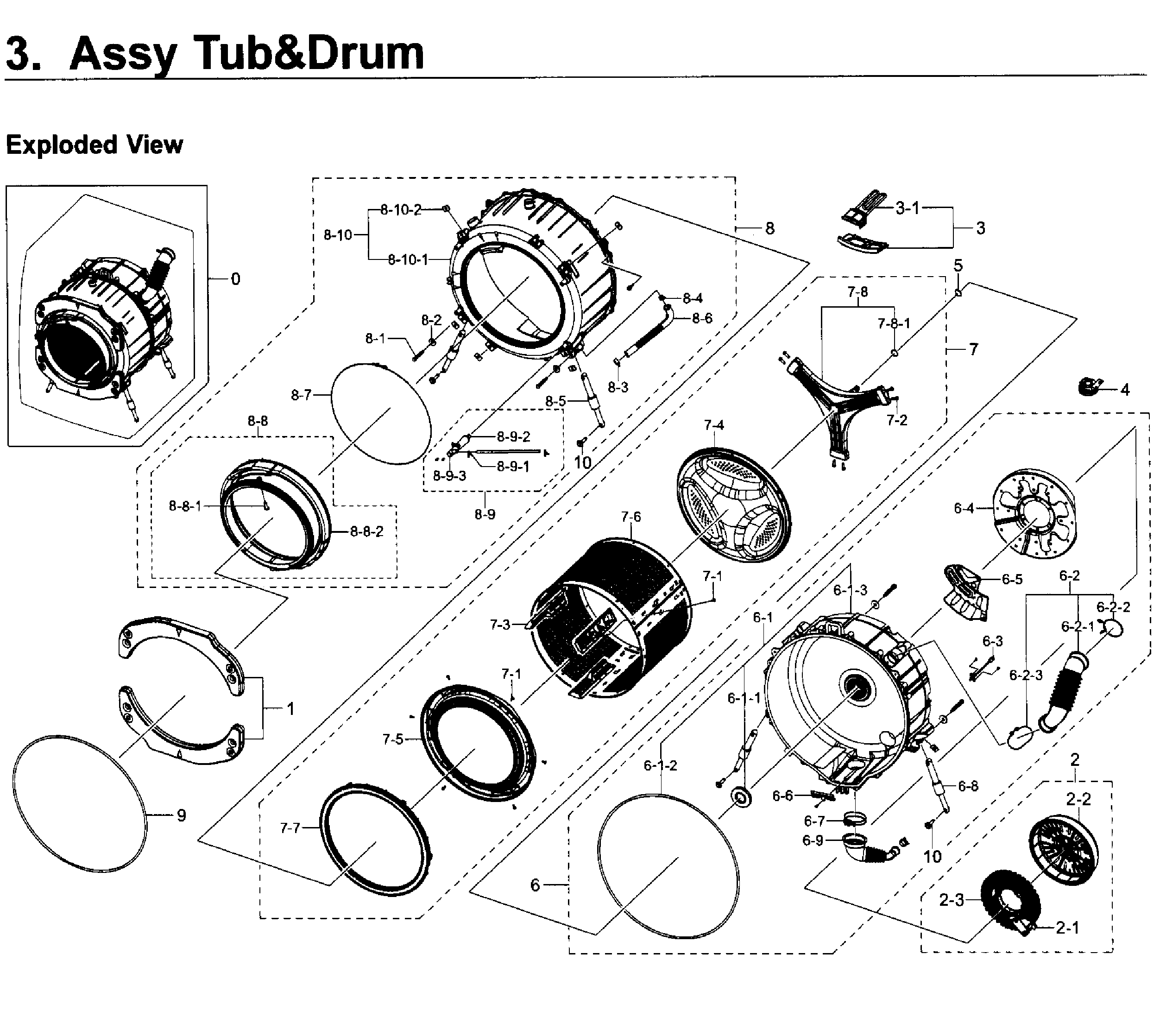 Samsung WF350ANP/XAA-00 tub & drum diagram
