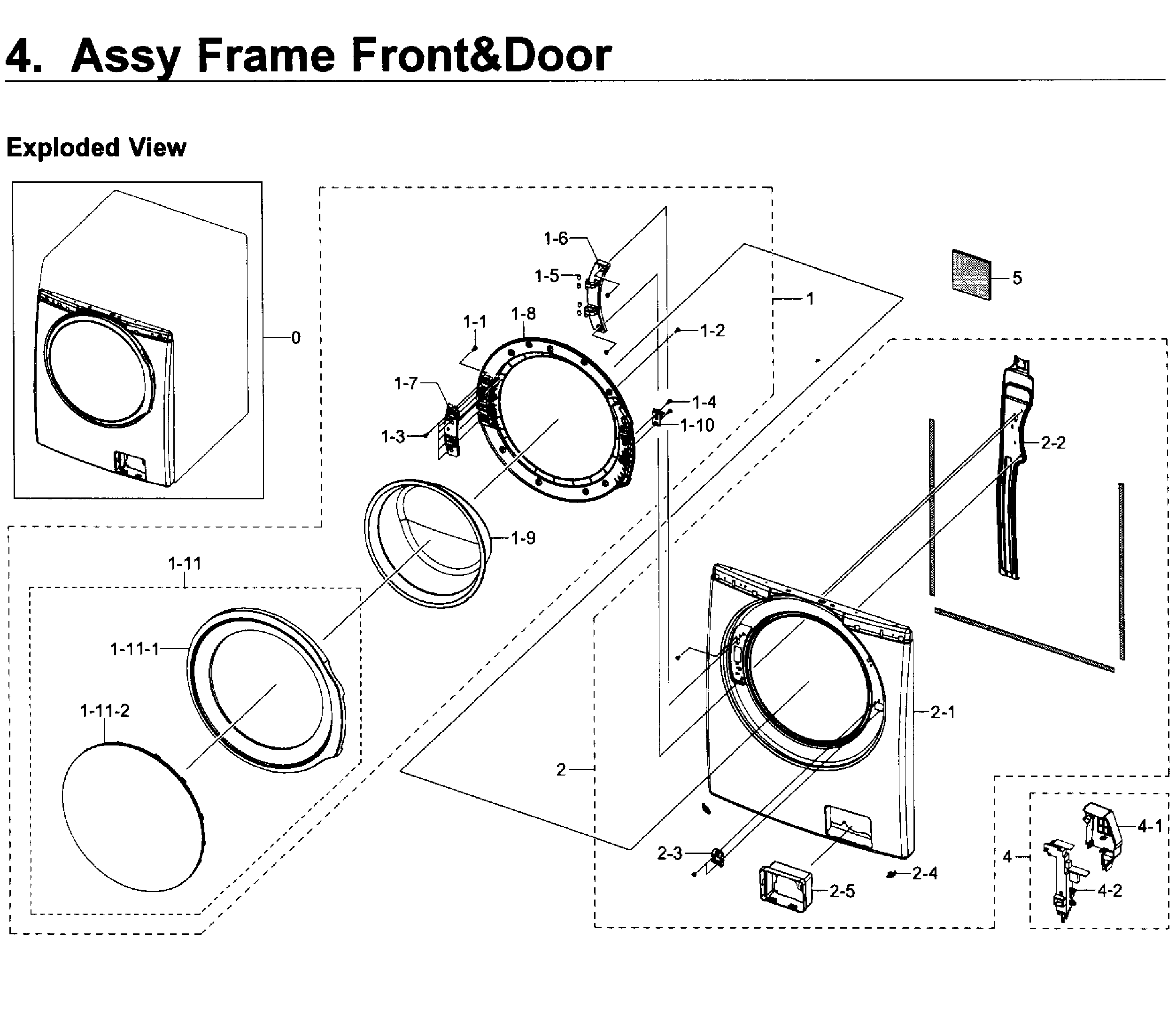Samsung WF350ANP/XAA-00 frame front & door diagram