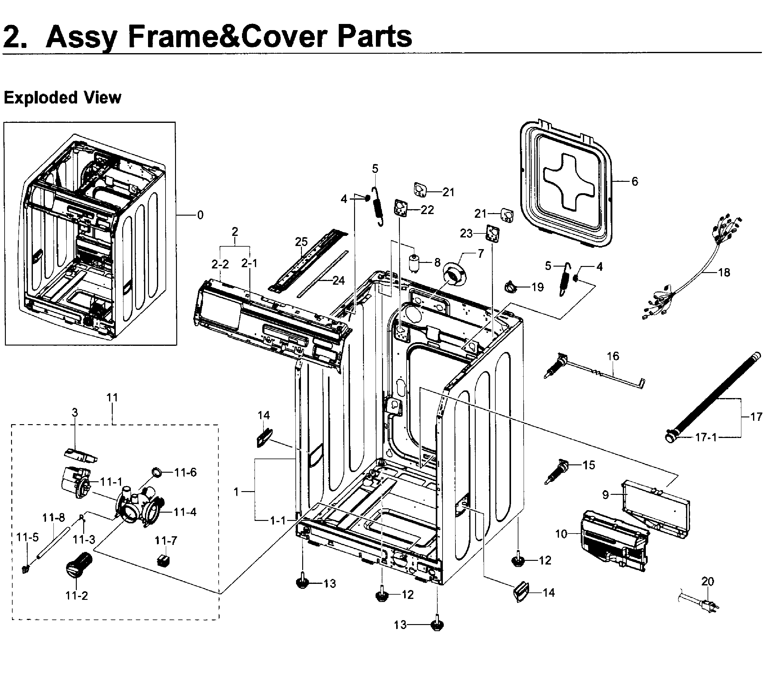 Samsung WF350ANP/XAA-03 frame cover & parts diagram