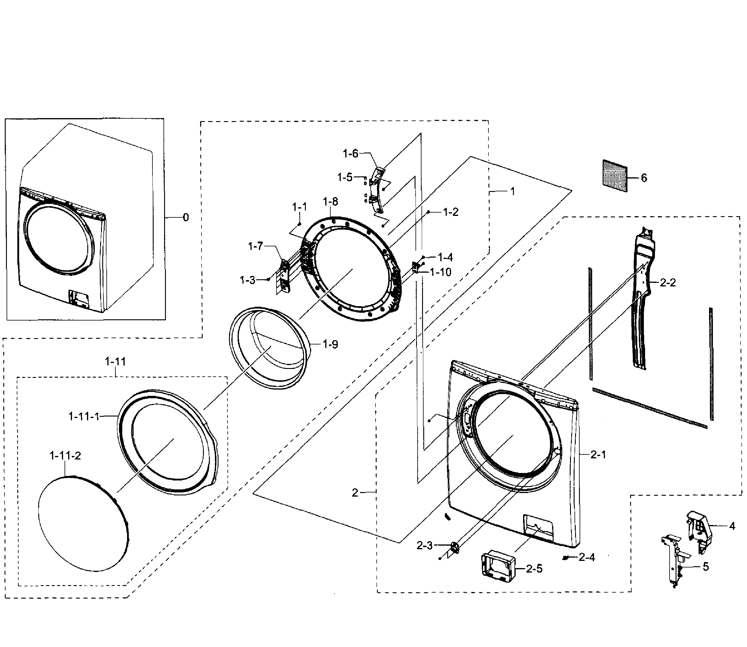 Samsung WF350ANP/XAA-04 frame front & door diagram