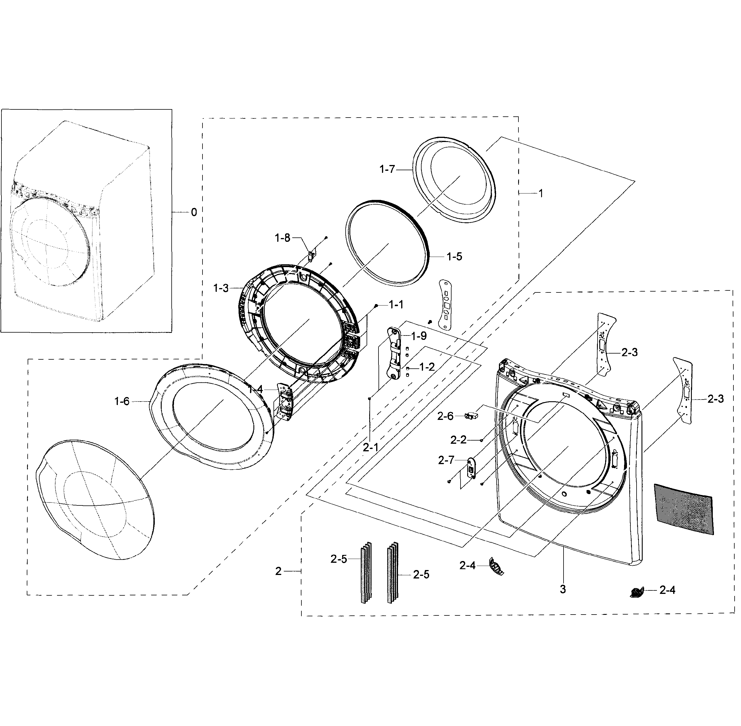 Samsung DV50K7500EV/A3-00 frame front & door diagram