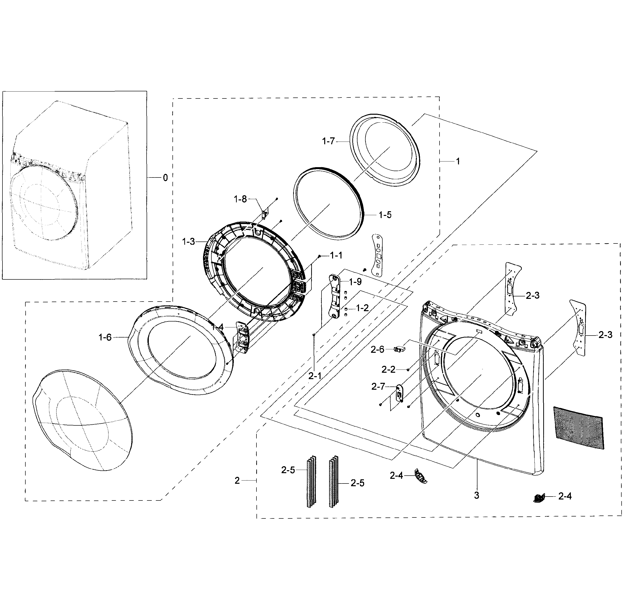 Samsung DV50K7500EW/A3-01 frame front & door diagram