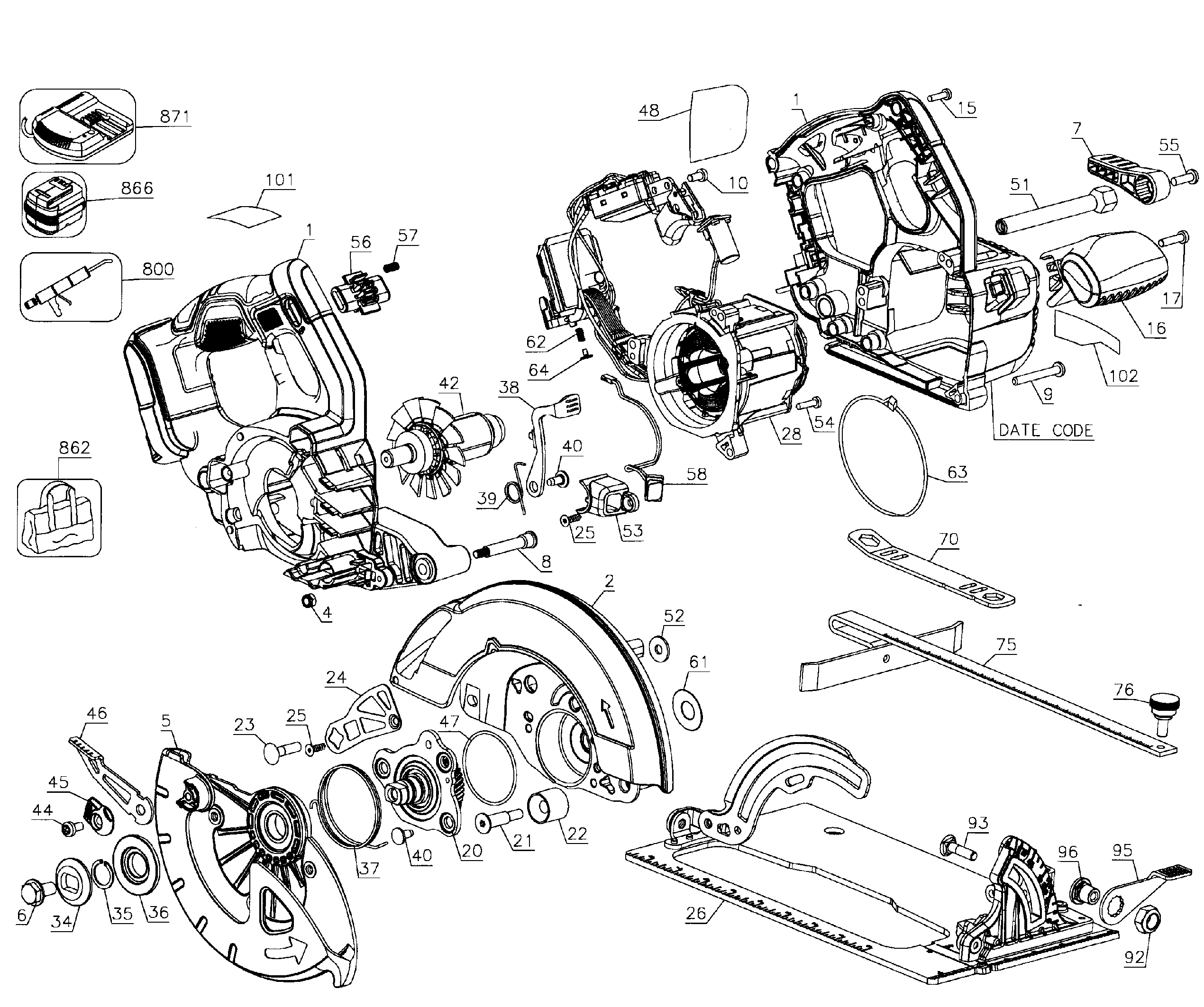 DeWalt DCS575T2 TYPE 1 saw asy diagram