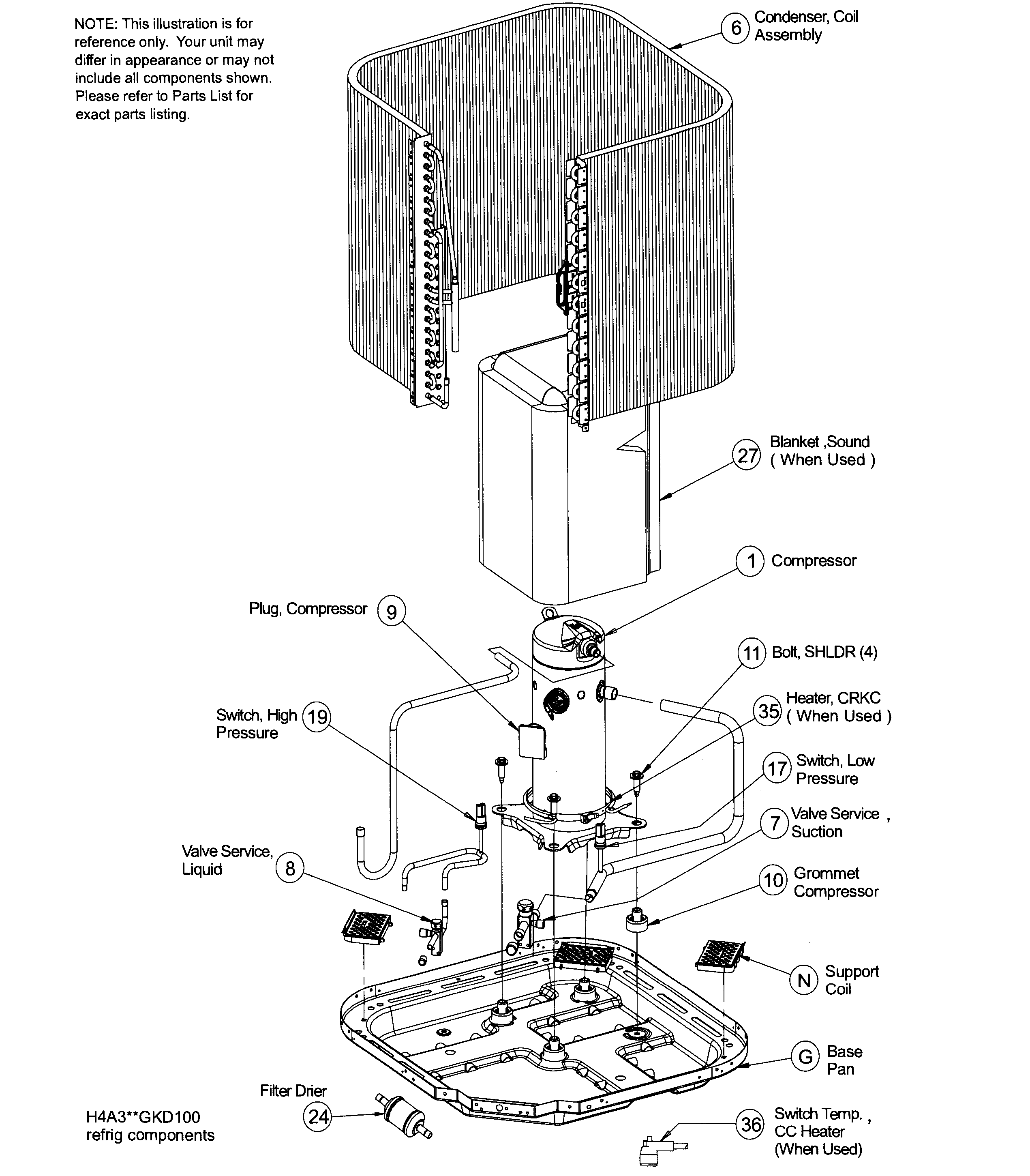 ICP H4A324GKD100 compressor assy diagram