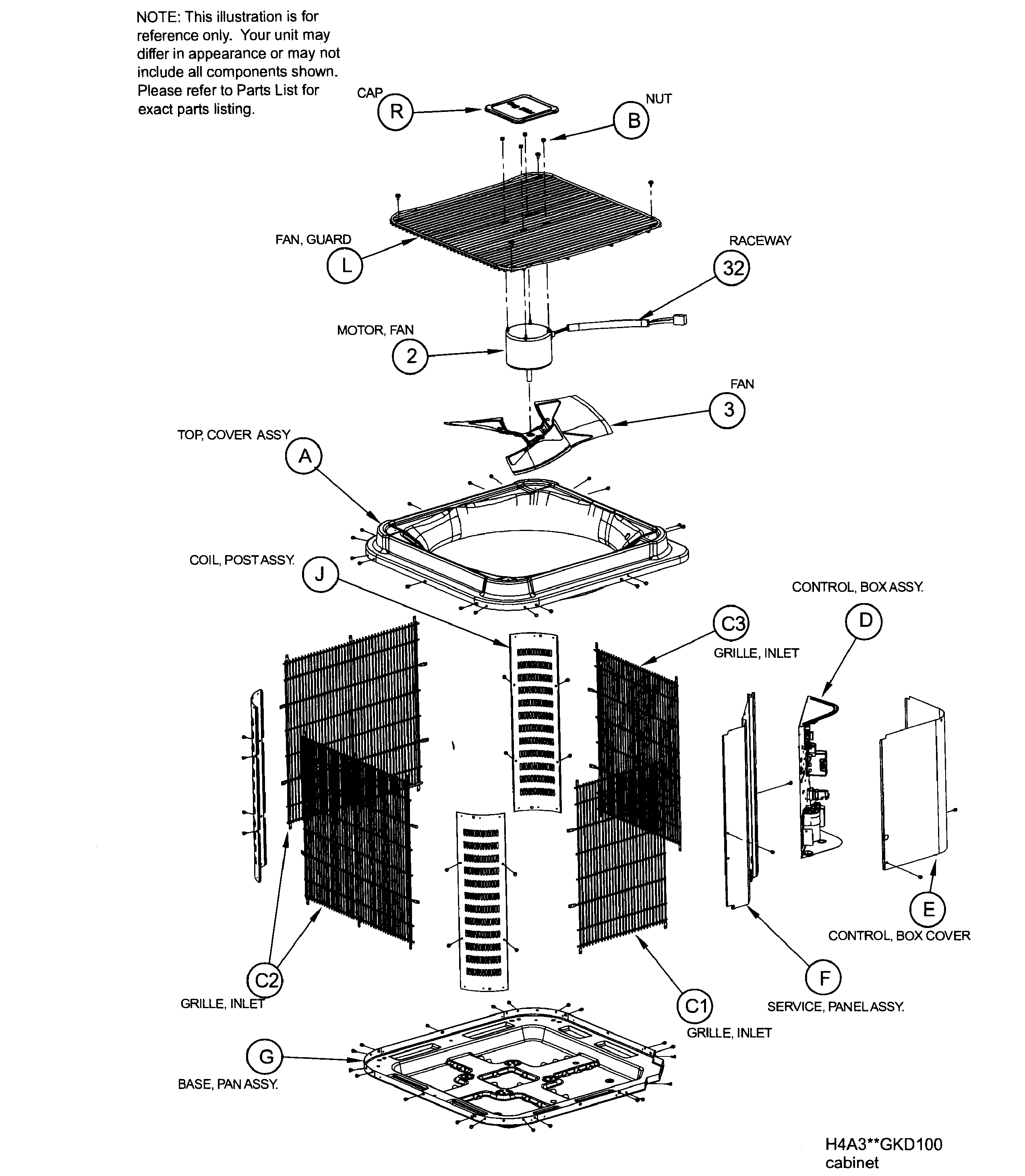 ICP H4A330GKD100 cabinet assy diagram