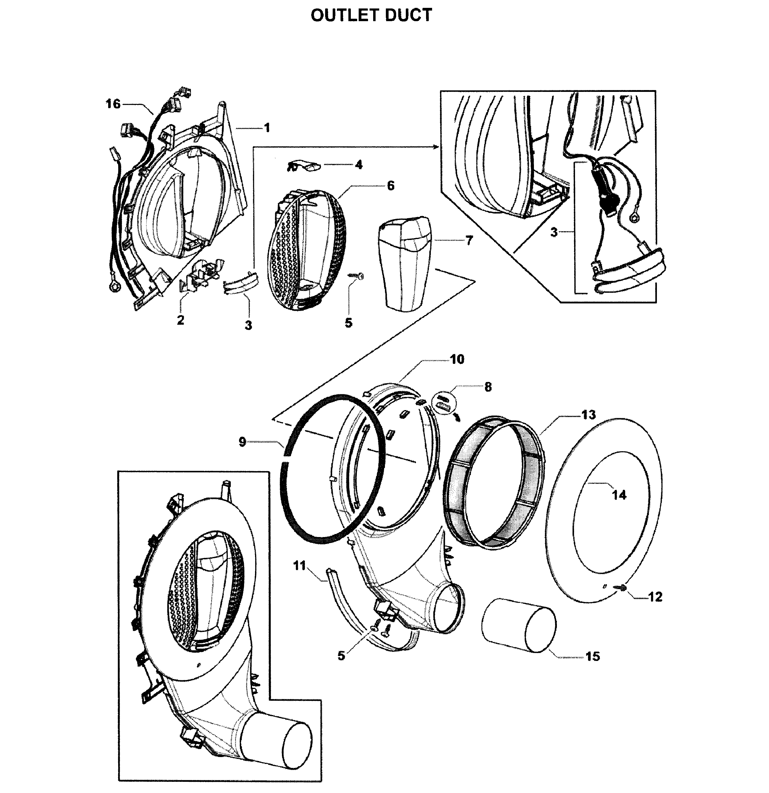 Fisher & Paykel DEGX1-96010-A outlet duct diagram