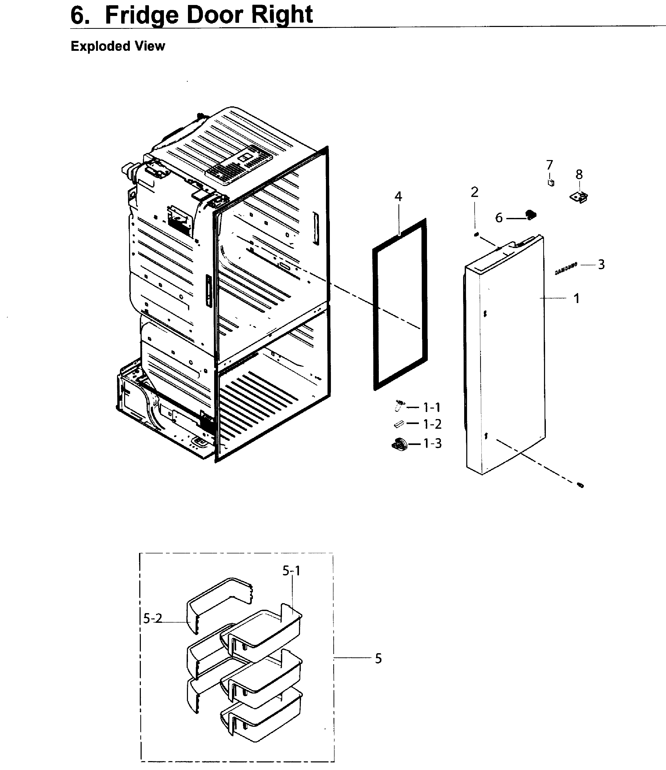 Samsung RF263BEAEWW/AA-00 fridge door r diagram