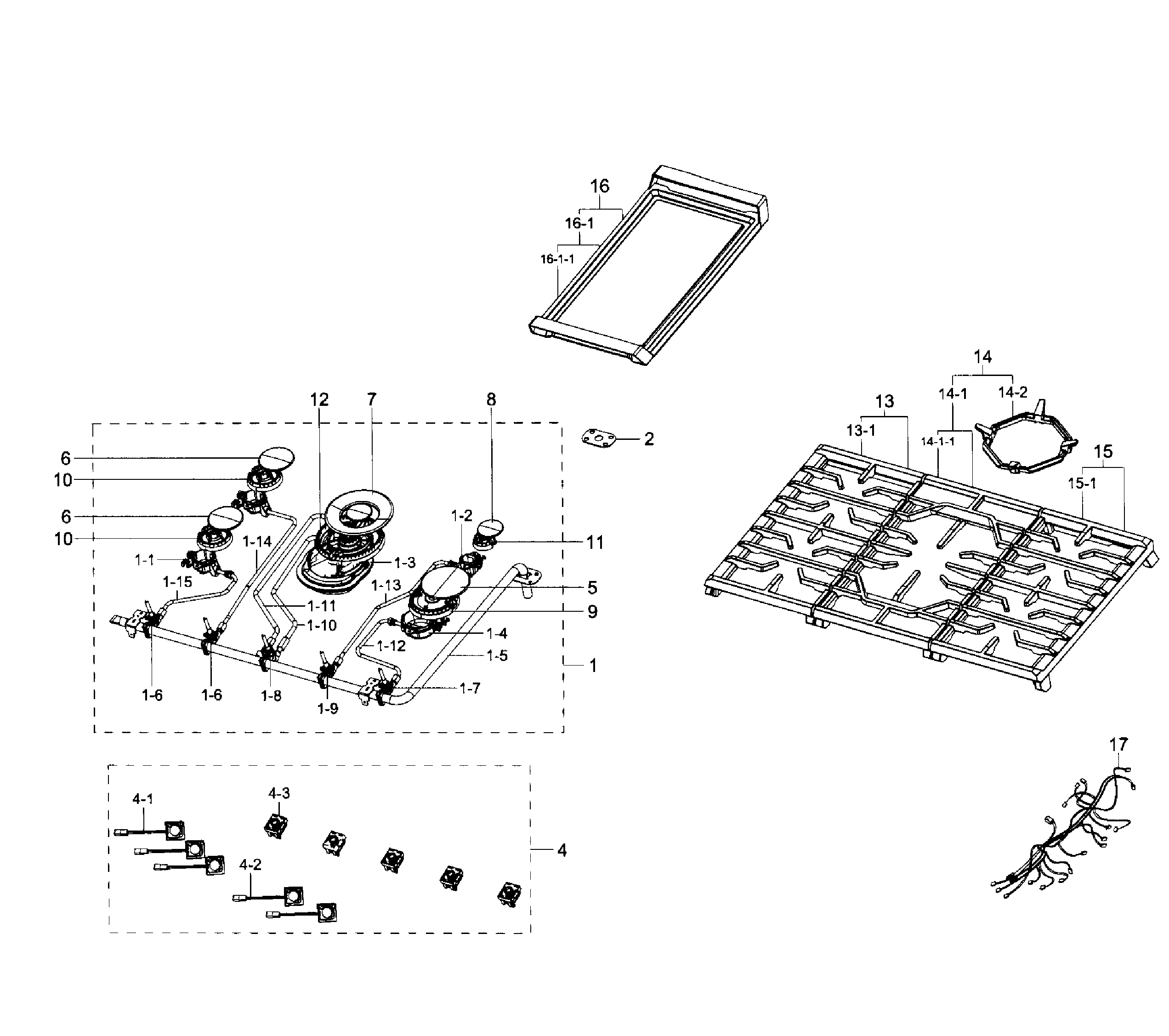 Samsung NA30K7750TS/AA-00 cooktop diagram
