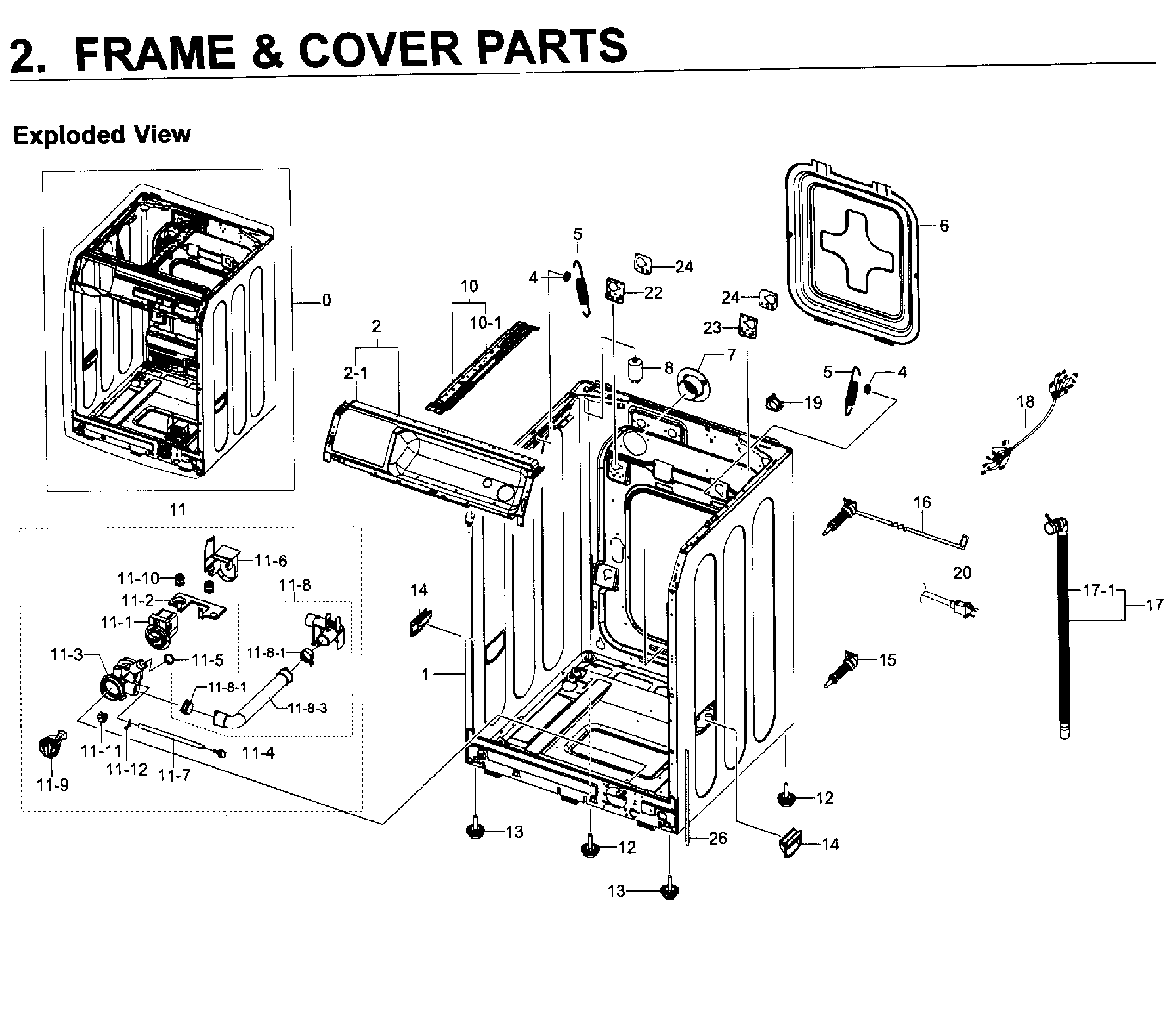 Samsung WF219ANW/XAA-01 frame & cover parts diagram