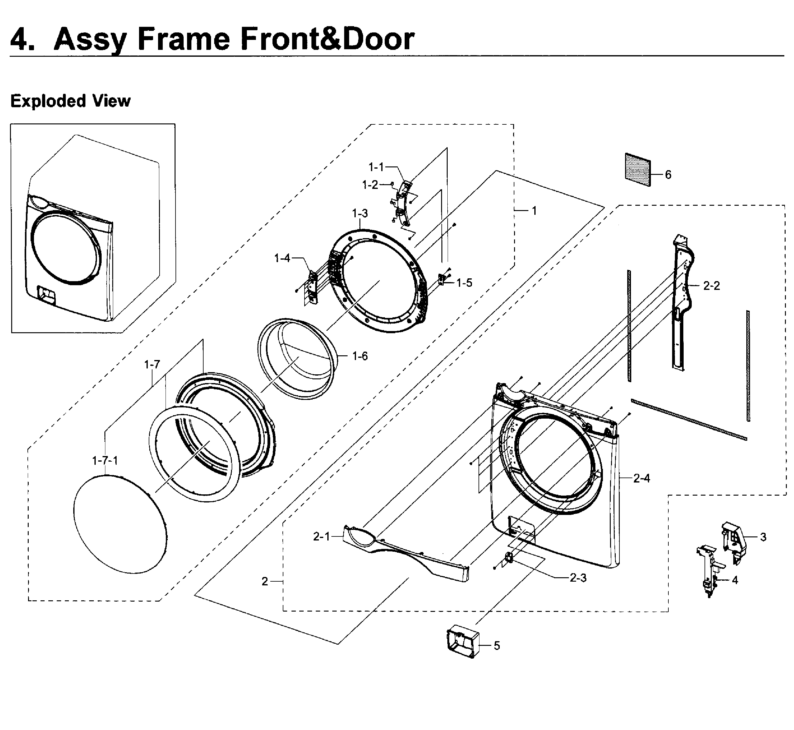 Samsung WF419AAW/XAA-01 frame front & door diagram