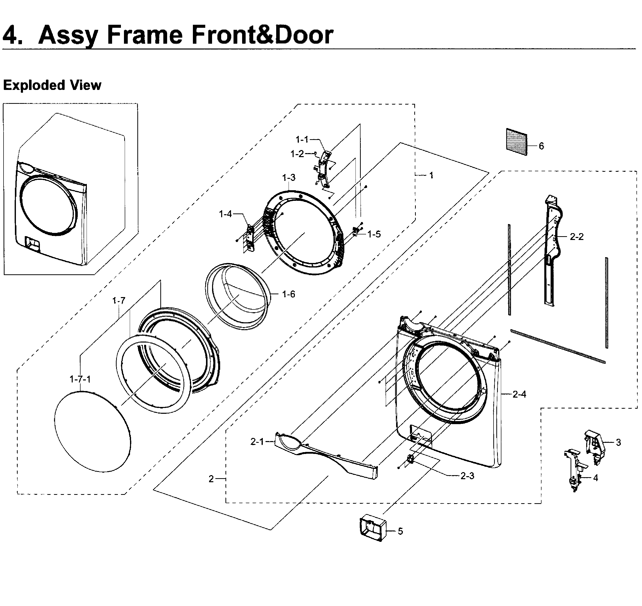 Samsung WF419AAW/XAA-02 frame front & door diagram