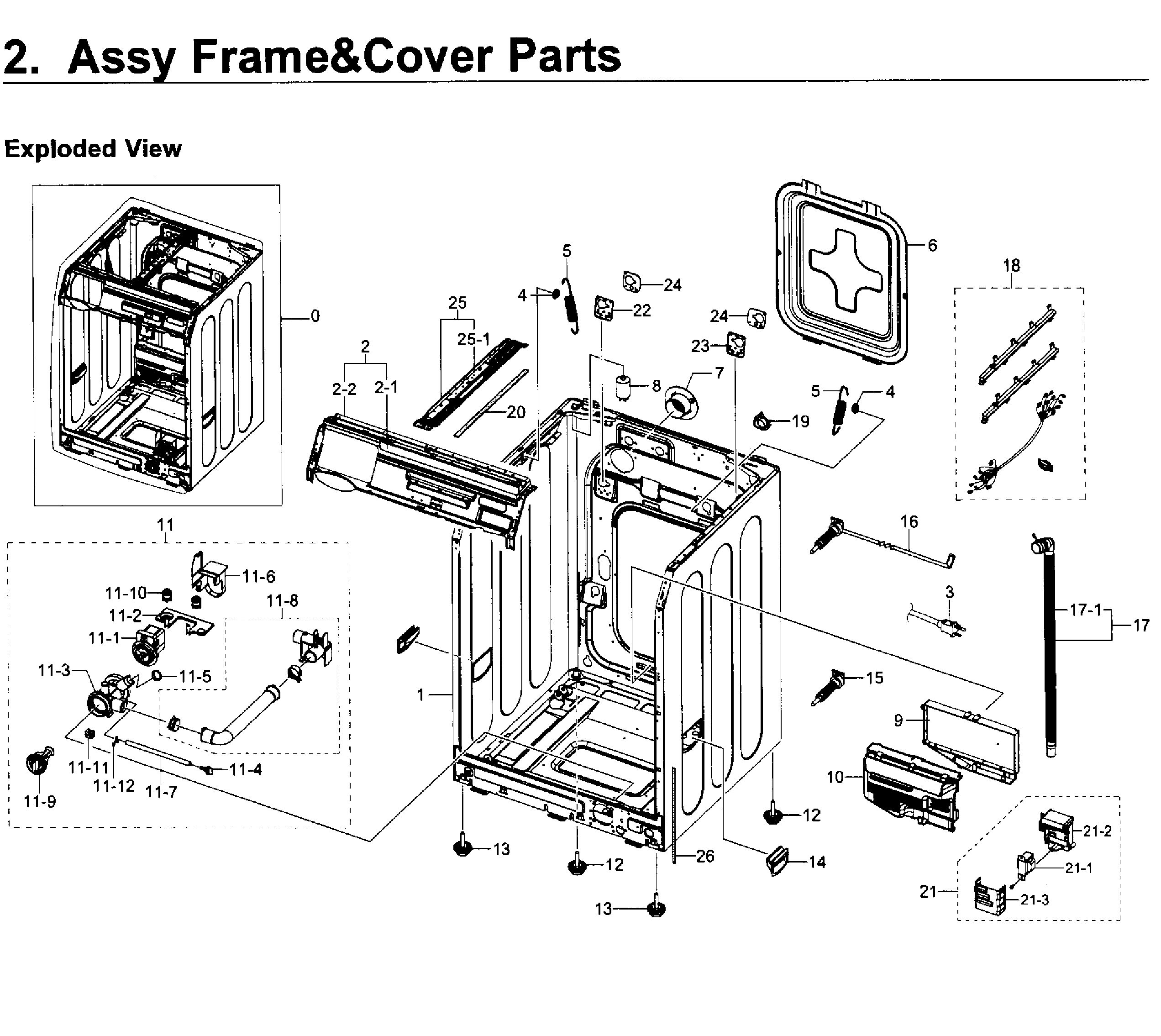 Samsung WF419AAW/XAA-03 frame & cover parts diagram