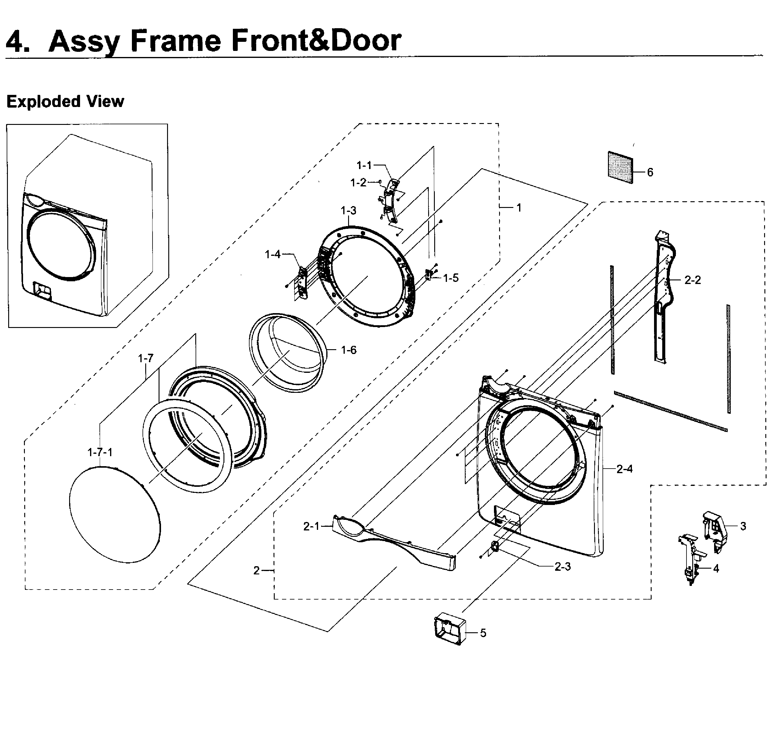 Samsung WF419AAW/XAA-03 frame front & door diagram
