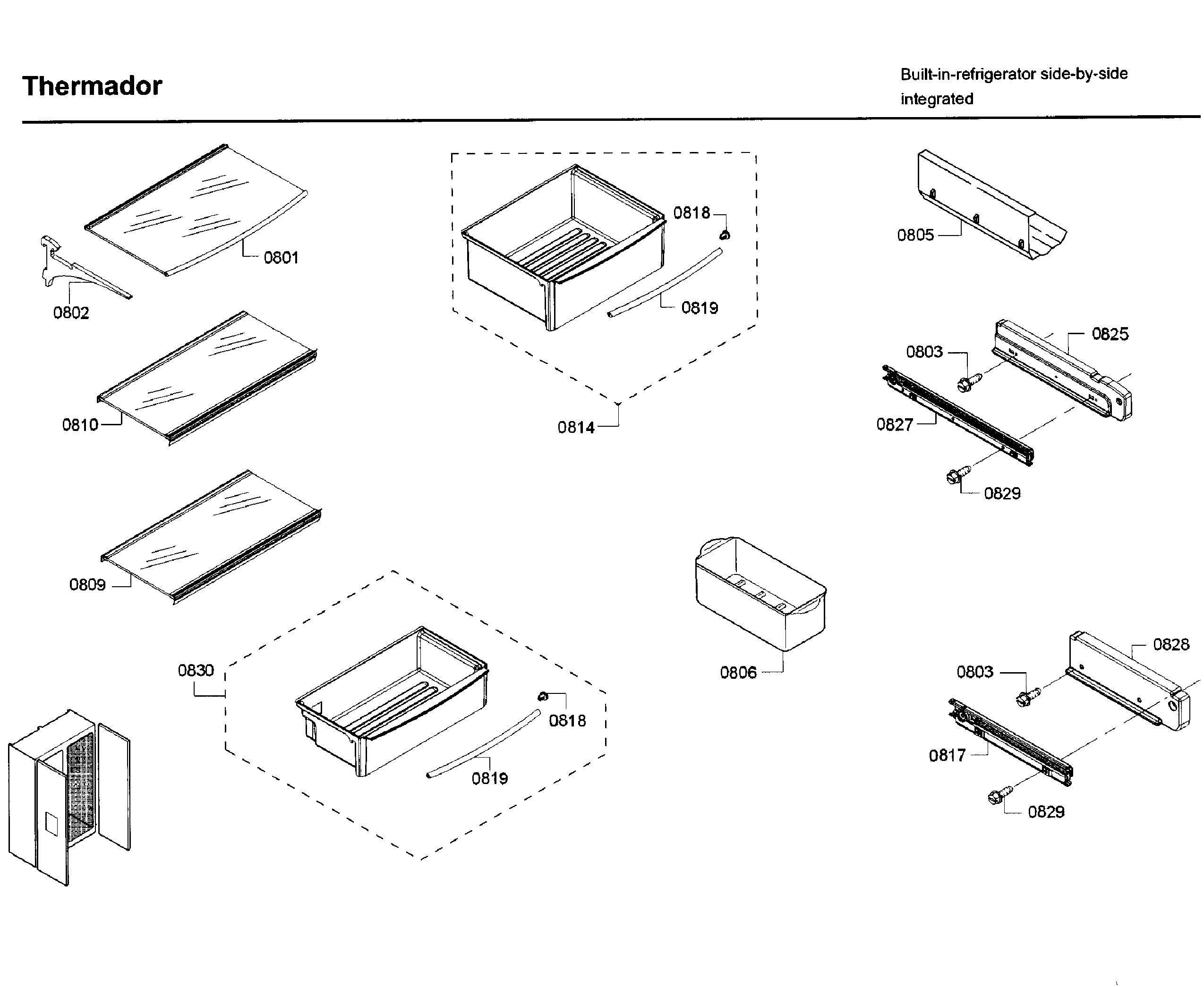 Thermador T42BD820NS/02 drawer & shelf asy diagram