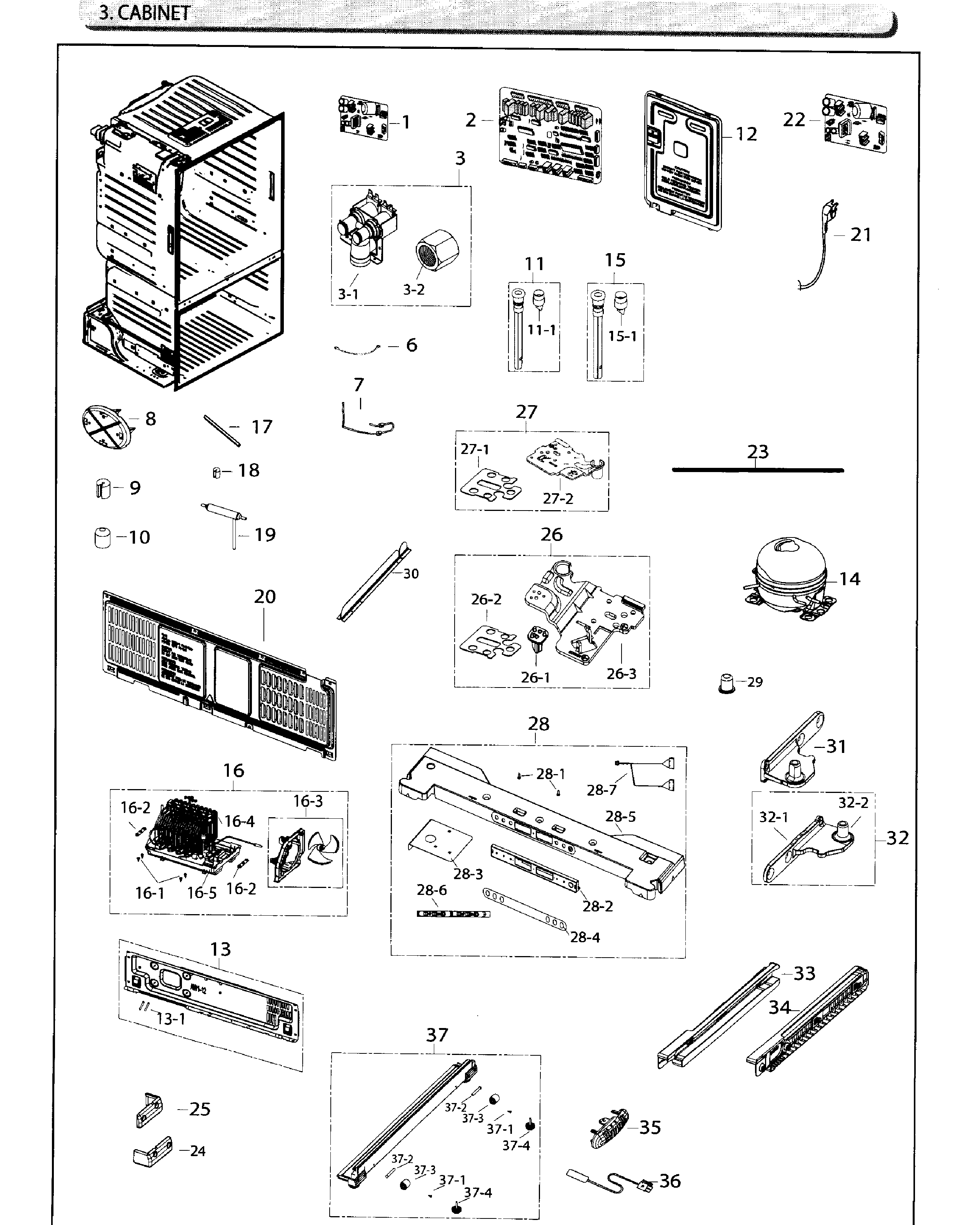 Samsung RF26HFENDSR/AA-03 cabinet diagram