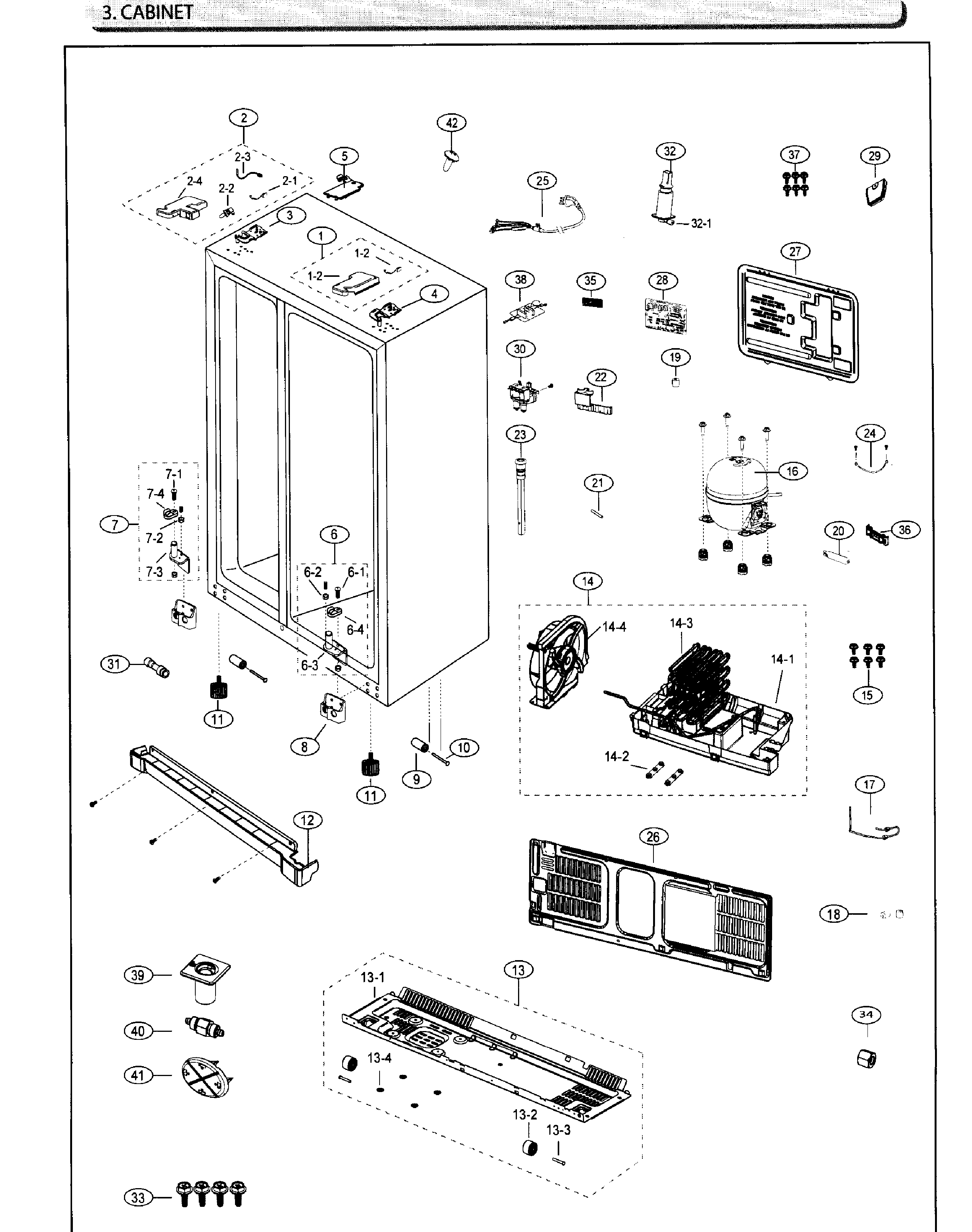 Samsung RS25J500DWW/AA-01 cabinet diagram