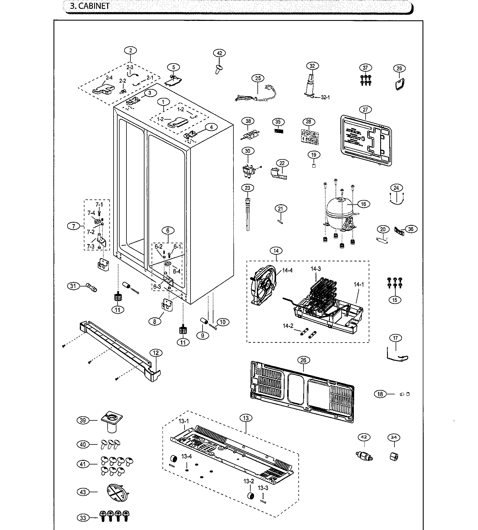 Samsung RS25J500DSG/AA-01 cabinet diagram