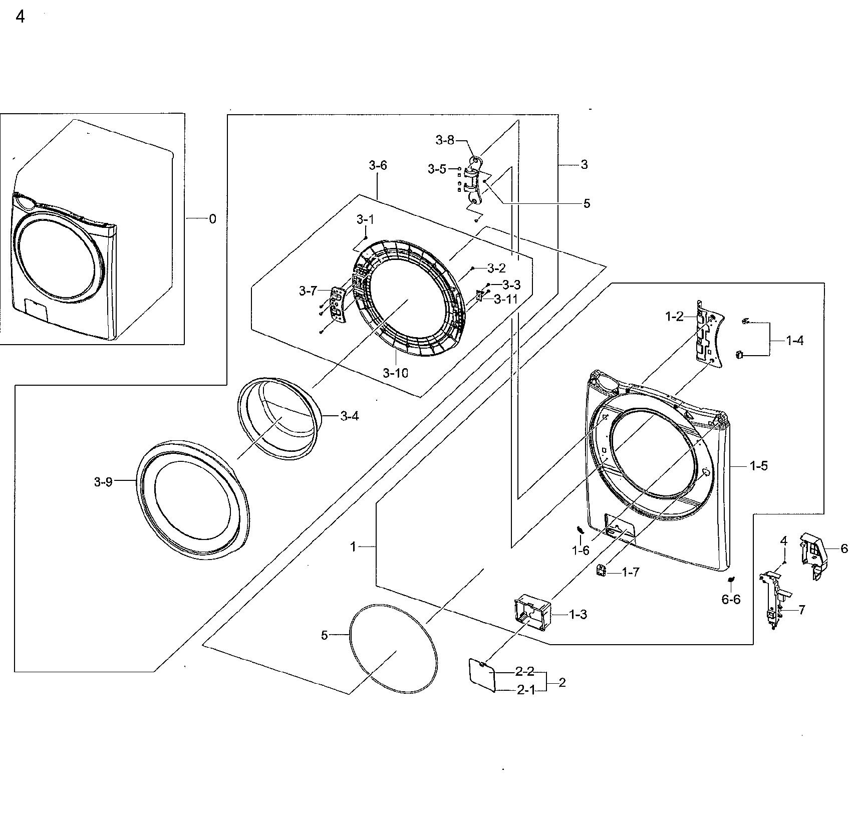 Samsung WF42H5200AF/A2-01 frame front & door diagram
