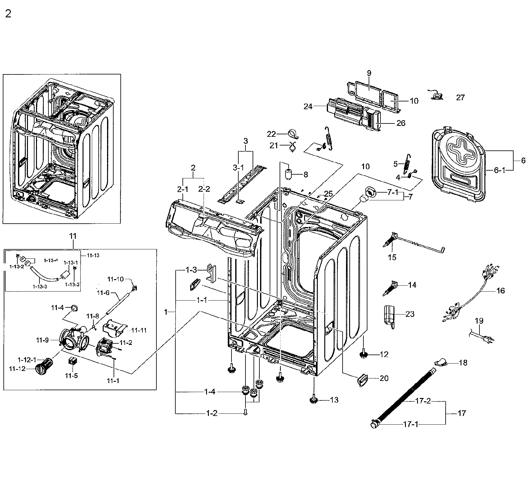 Samsung WF42H5200AP/A2-01 frame & cover parts diagram