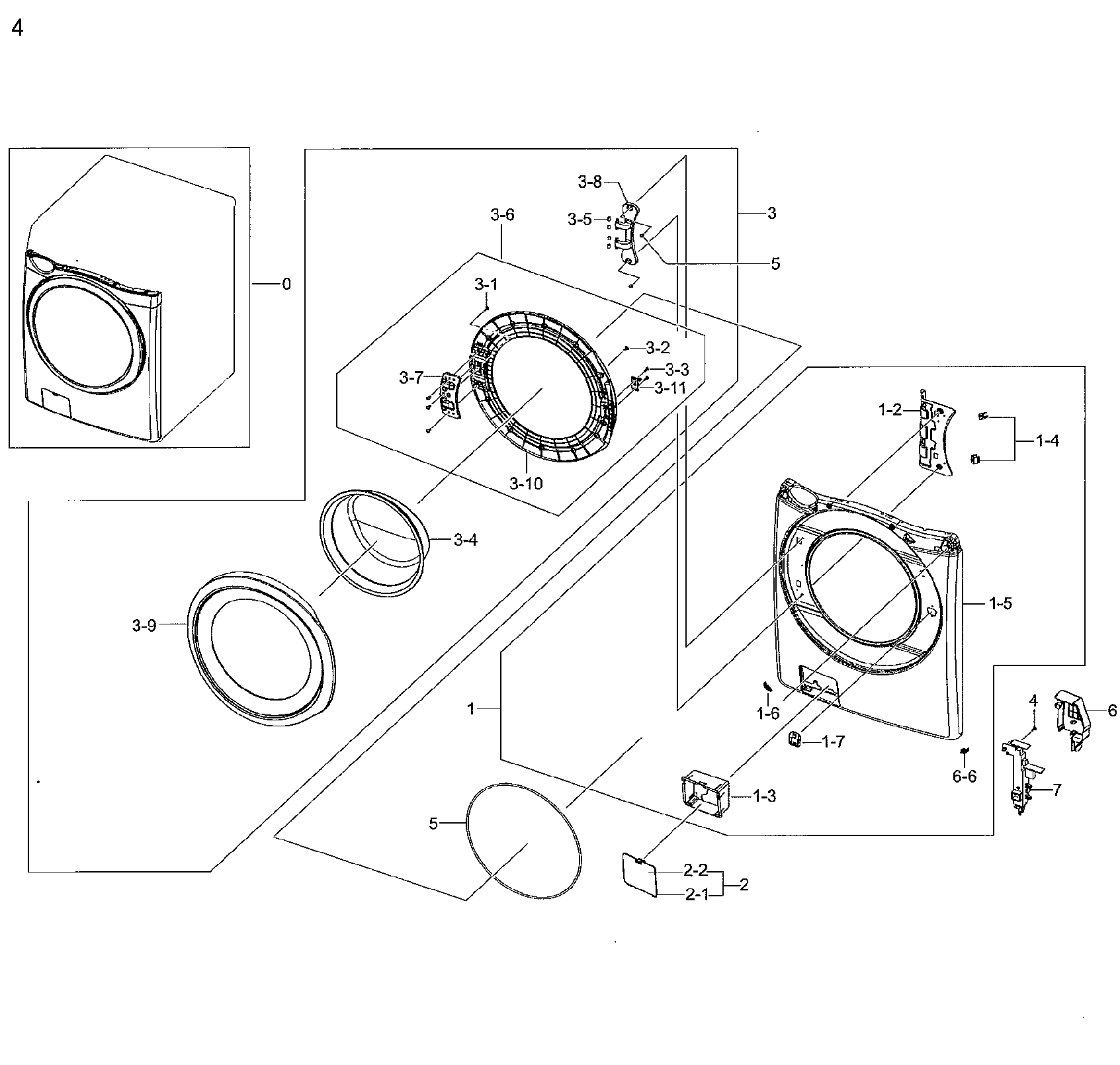 Samsung WF42H5200AP/A2-01 frame front & door diagram