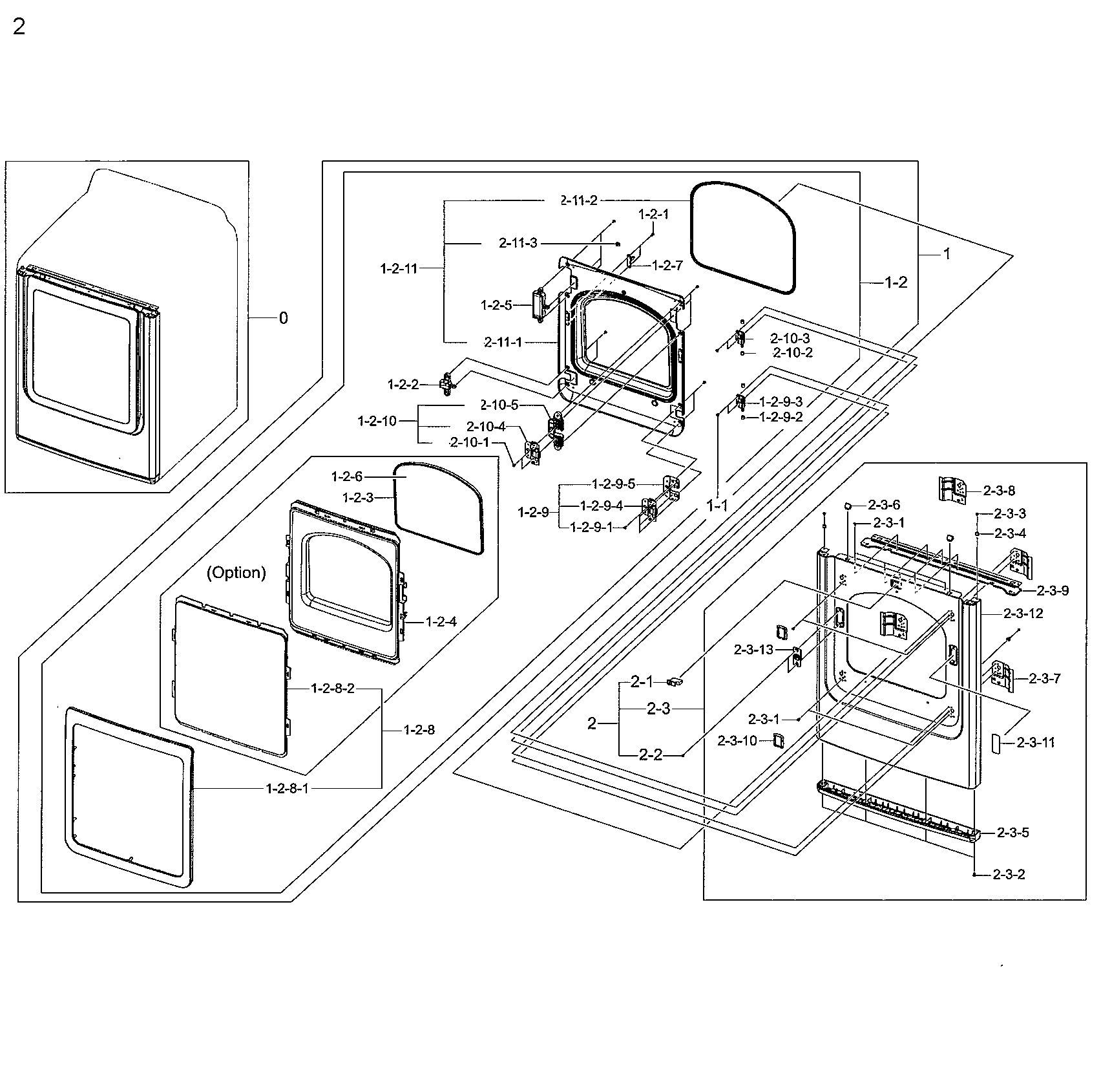 Samsung DV48H7400EW/A2-02 frame front & door diagram