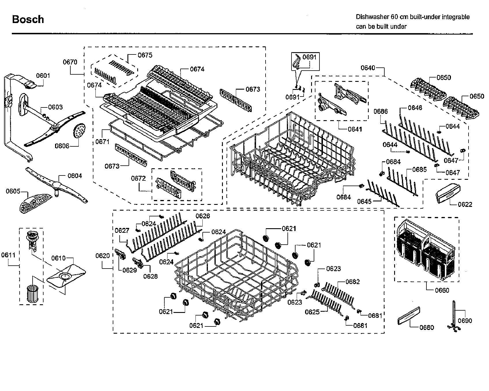 Bosch SHXN8U55UC/09 rack asy diagram