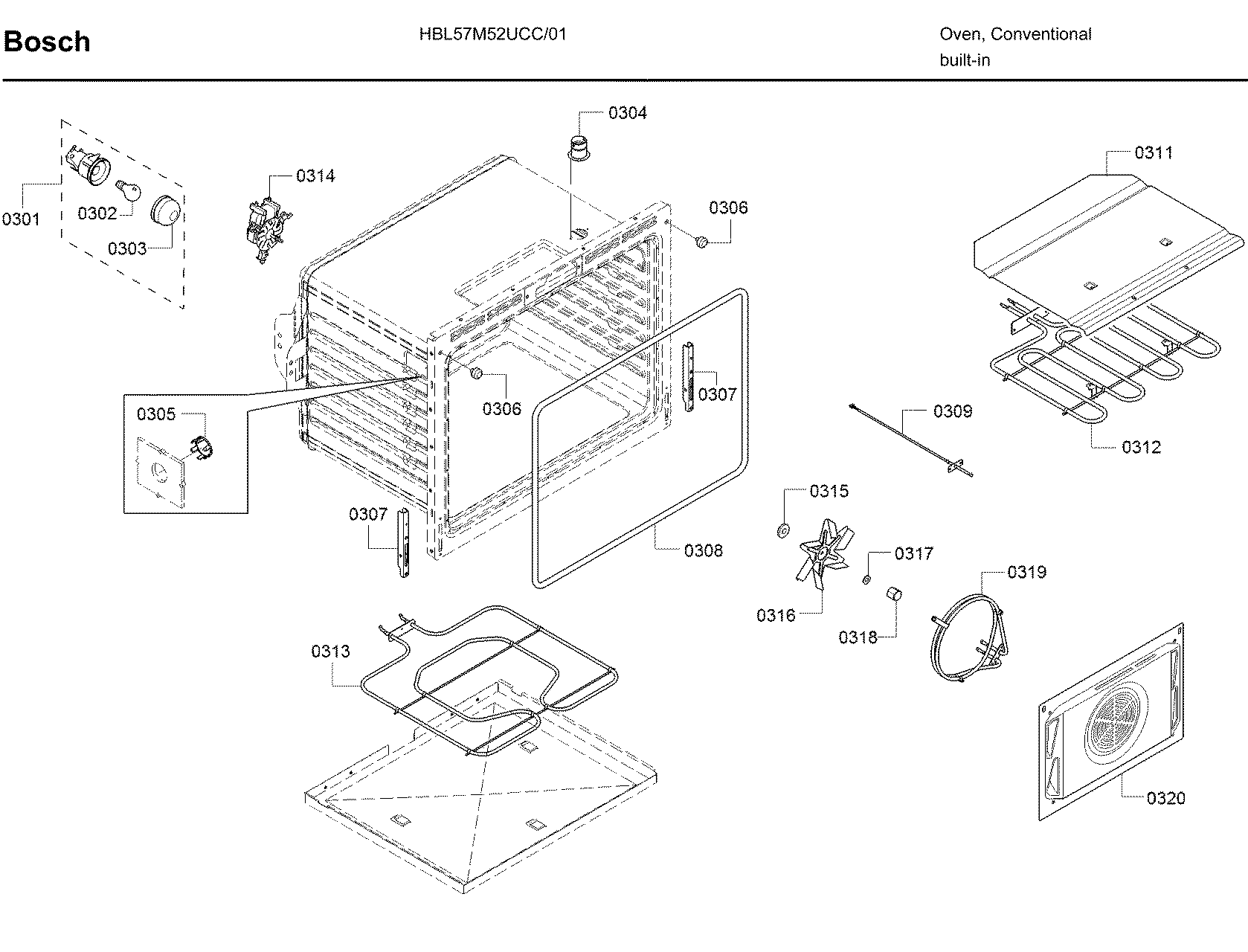 Bosch HBL57M52UC/01 inner parts diagram