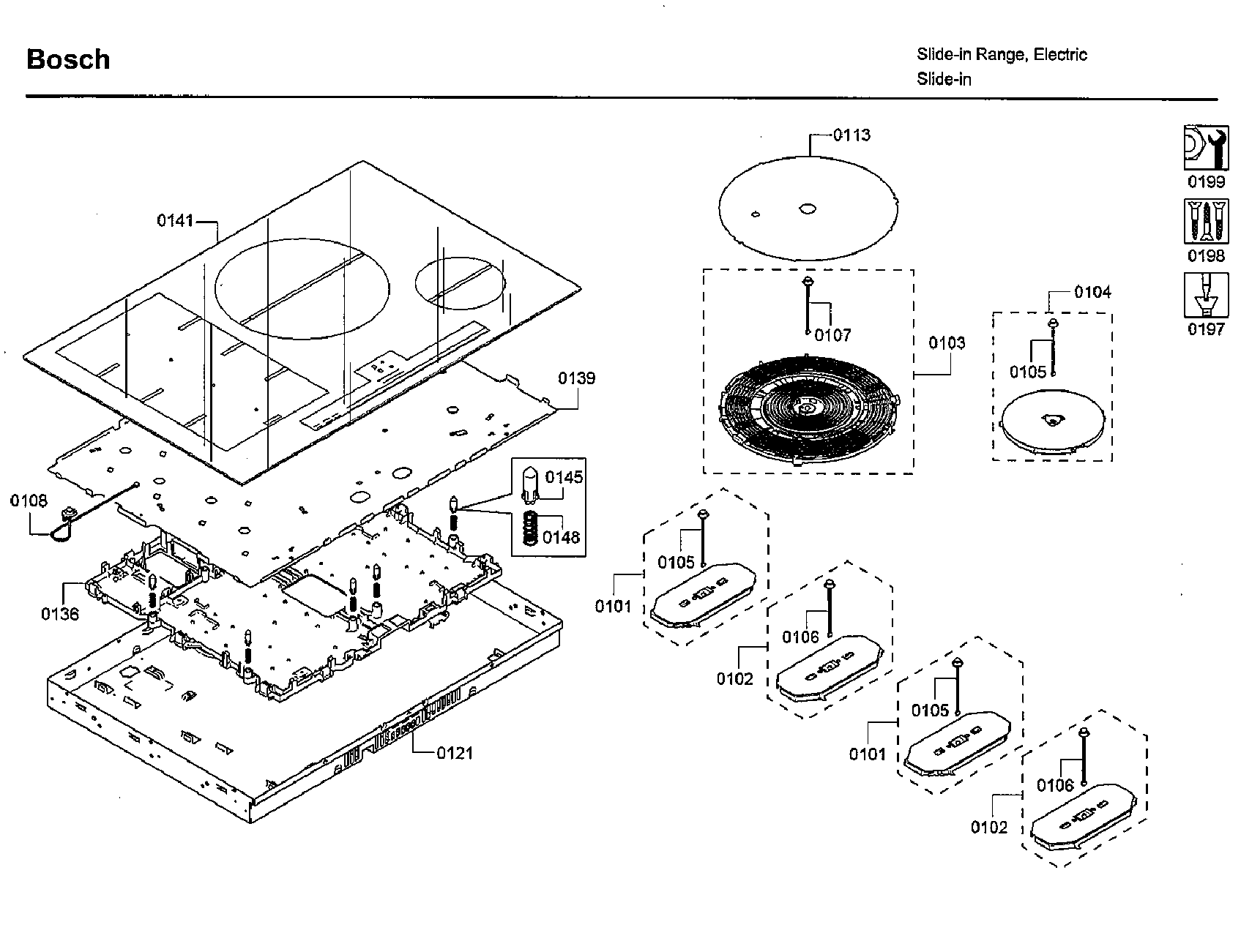 Bosch HIIP055U/01 top assy diagram