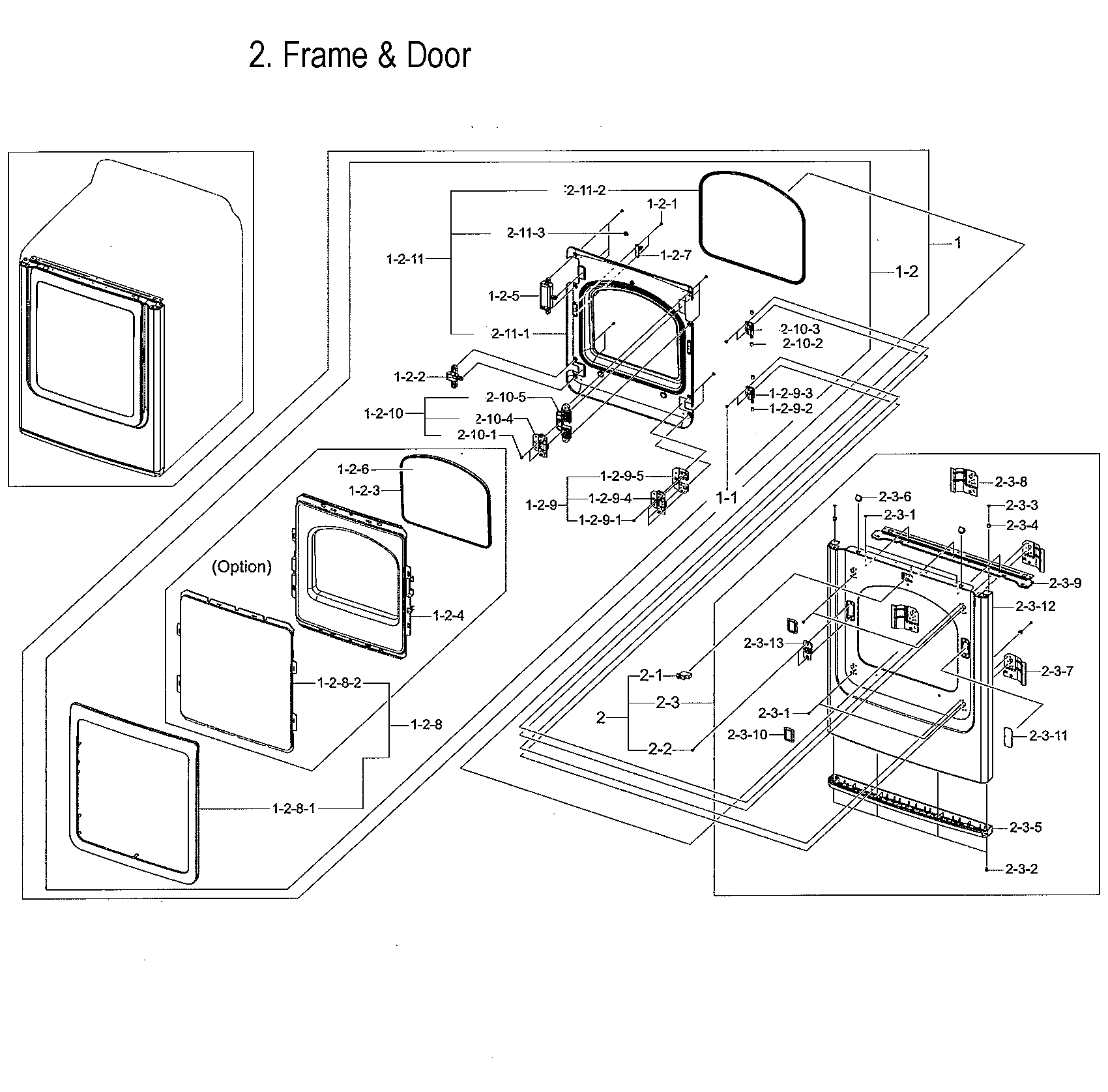 Samsung DVE52M7750V/A3-00 door assy diagram