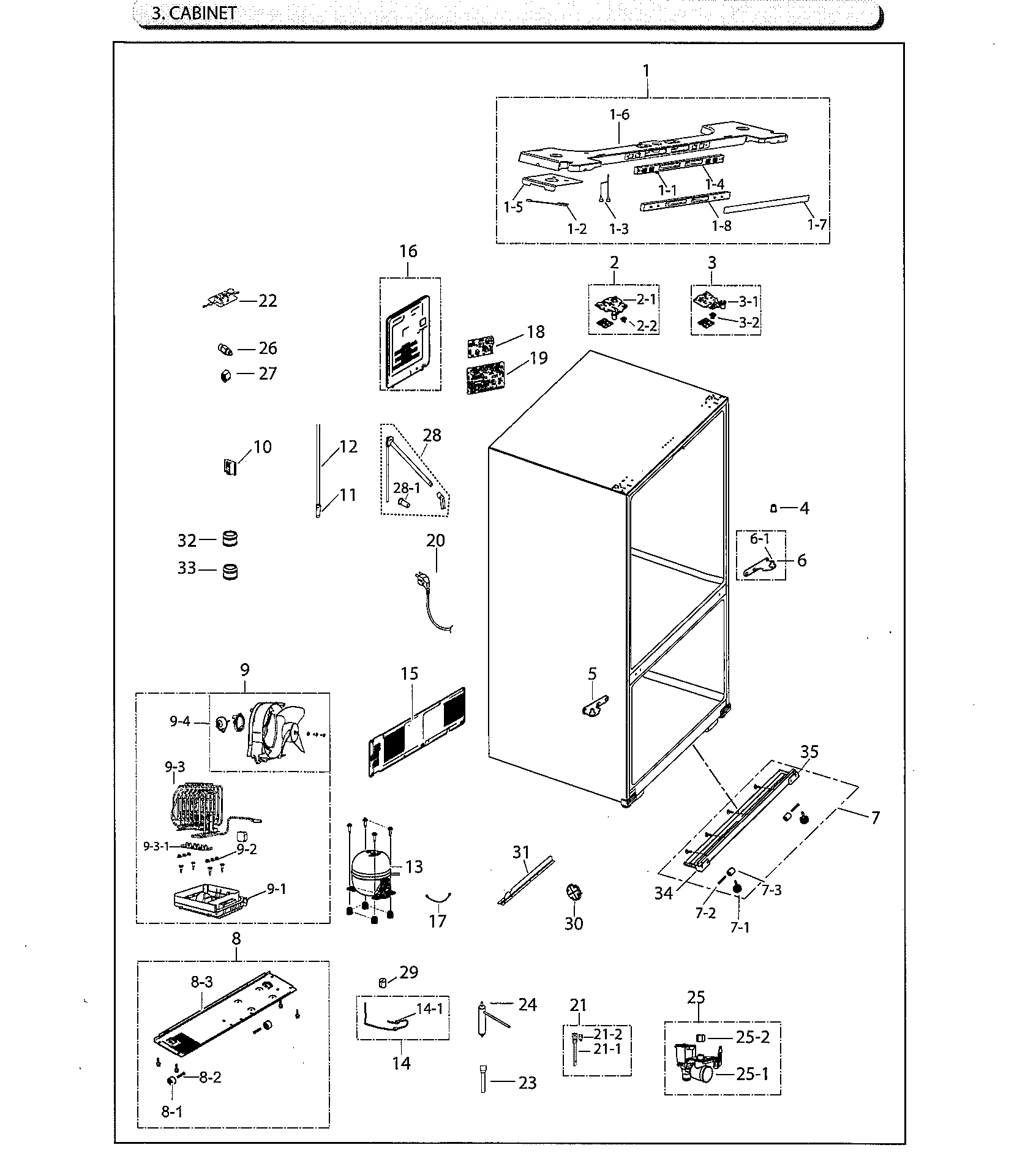 Samsung RF220NCTAWW/AA-02 cabinet diagram