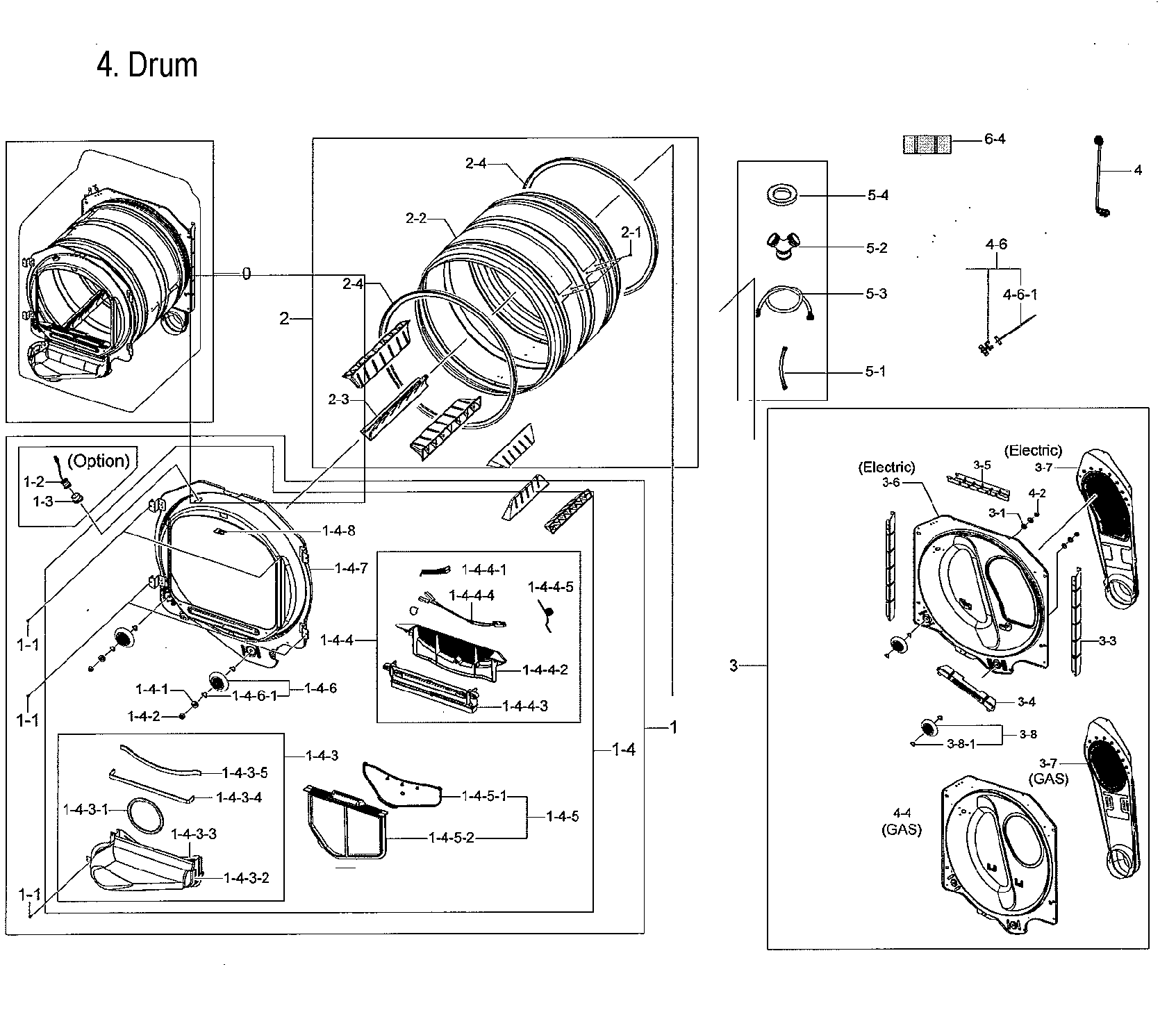 Samsung DVE54M8750W/A3-00 drum parts diagram