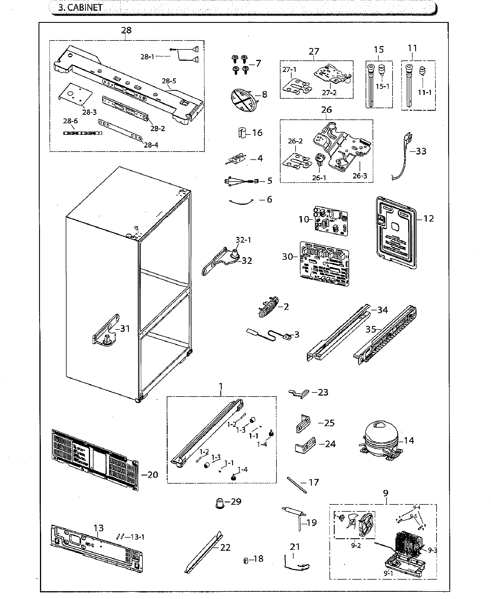 Samsung RF260BEAESG/AA-00 cabinet diagram