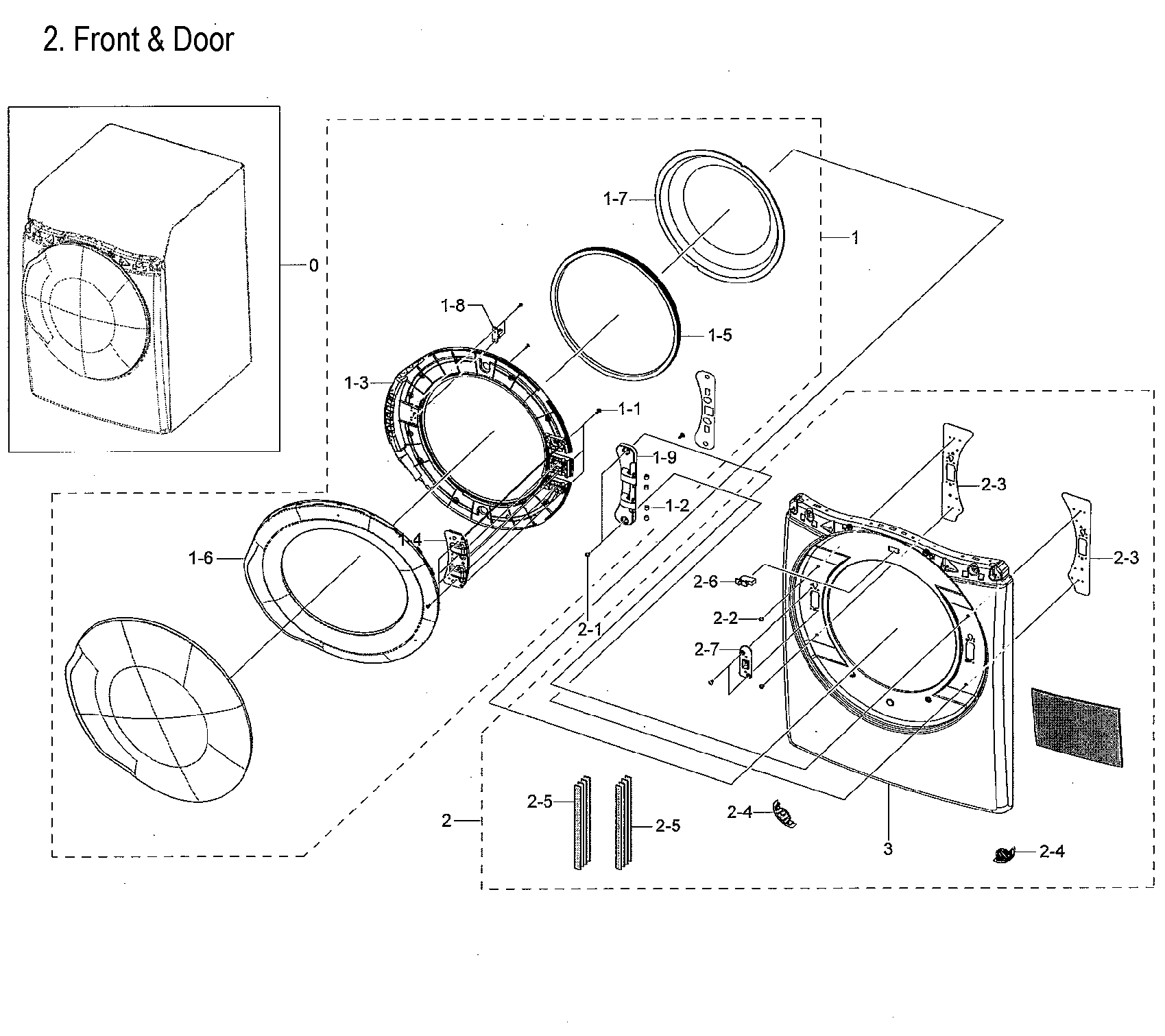 Samsung DVE45M5500W/A3-00 frame front & door diagram