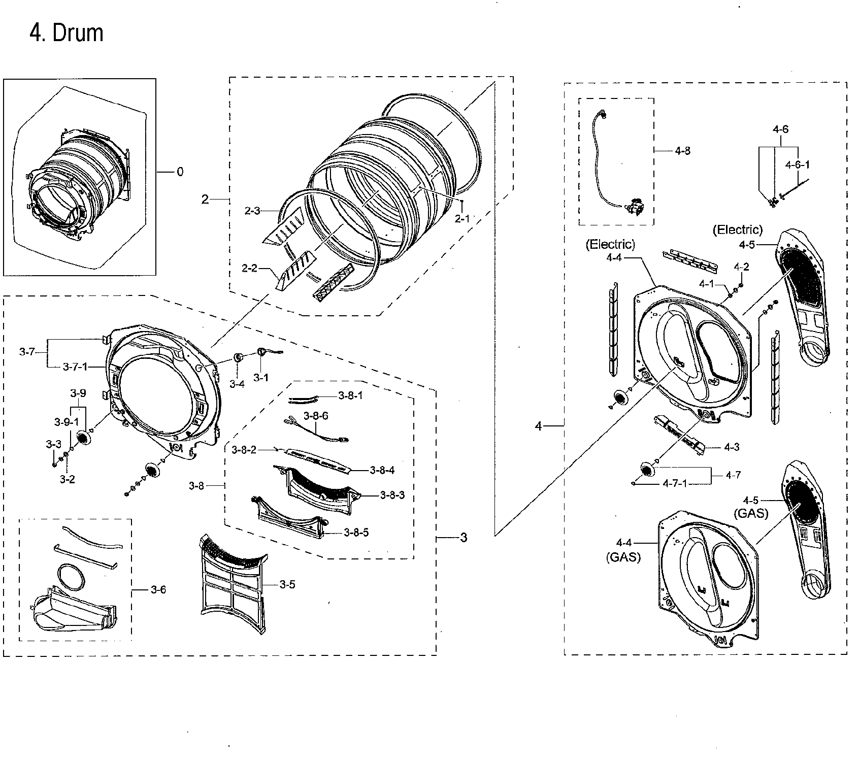 Samsung DVE45M5500W/A3-00 drum diagram