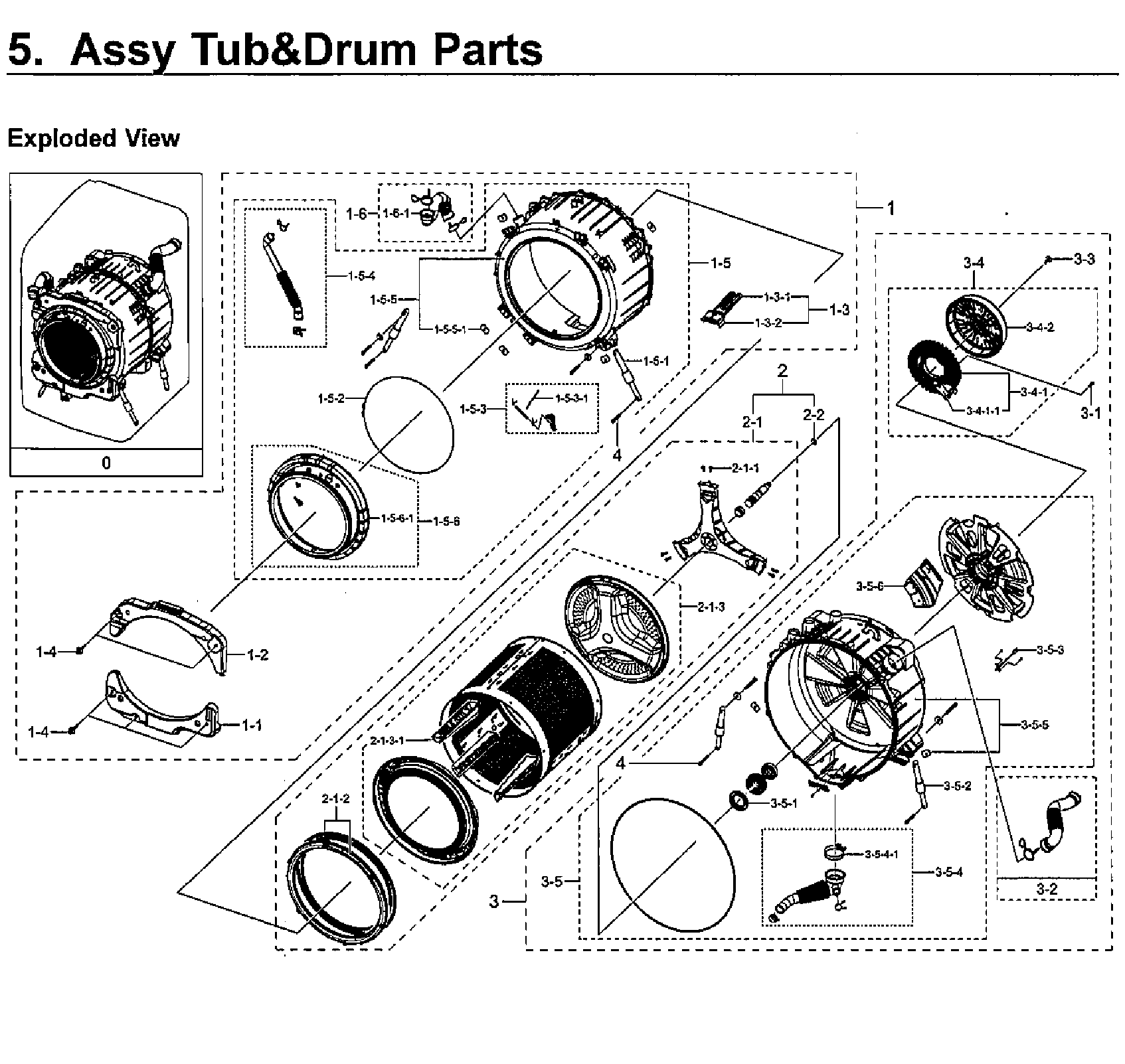 Samsung WV55M9600AW/A5-00 tub & drum diagram